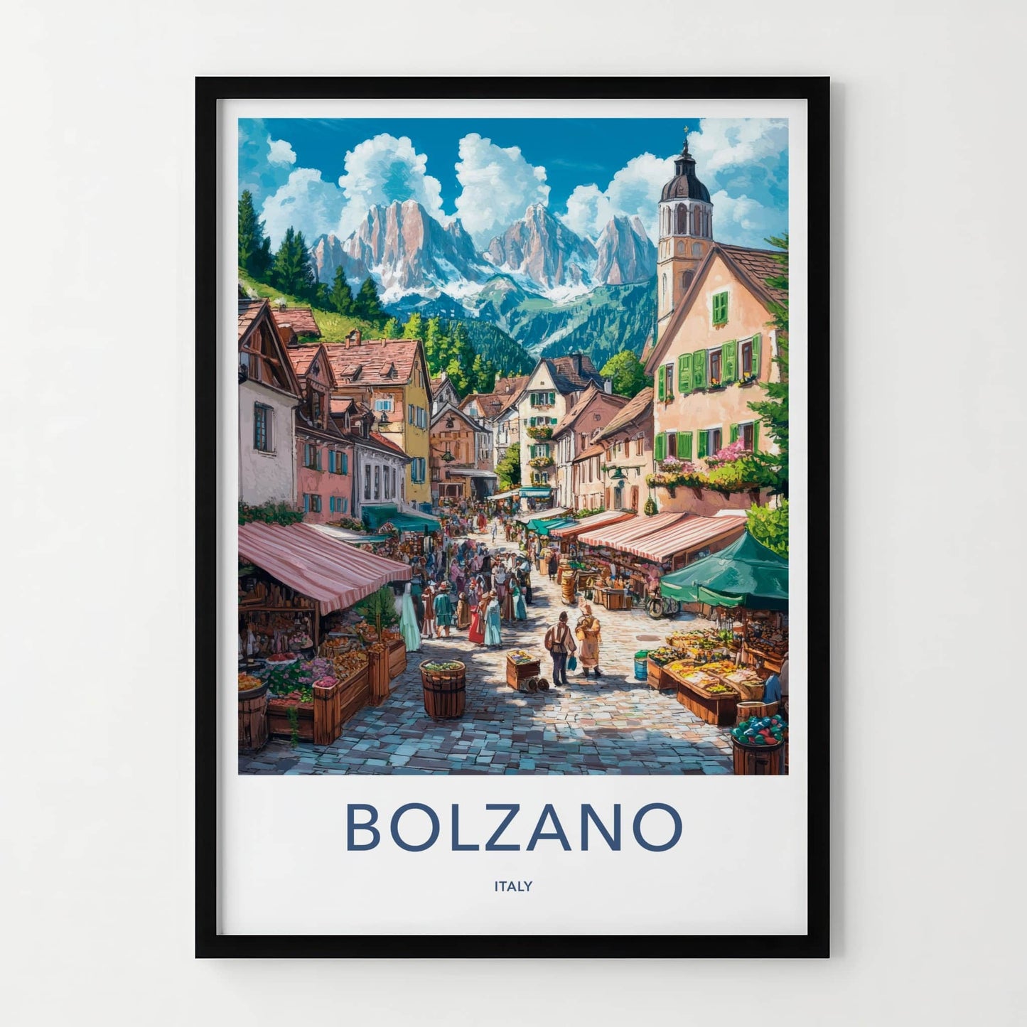 Bolzano Poster - Italy Wall Art - Lively Market Street Home Decor