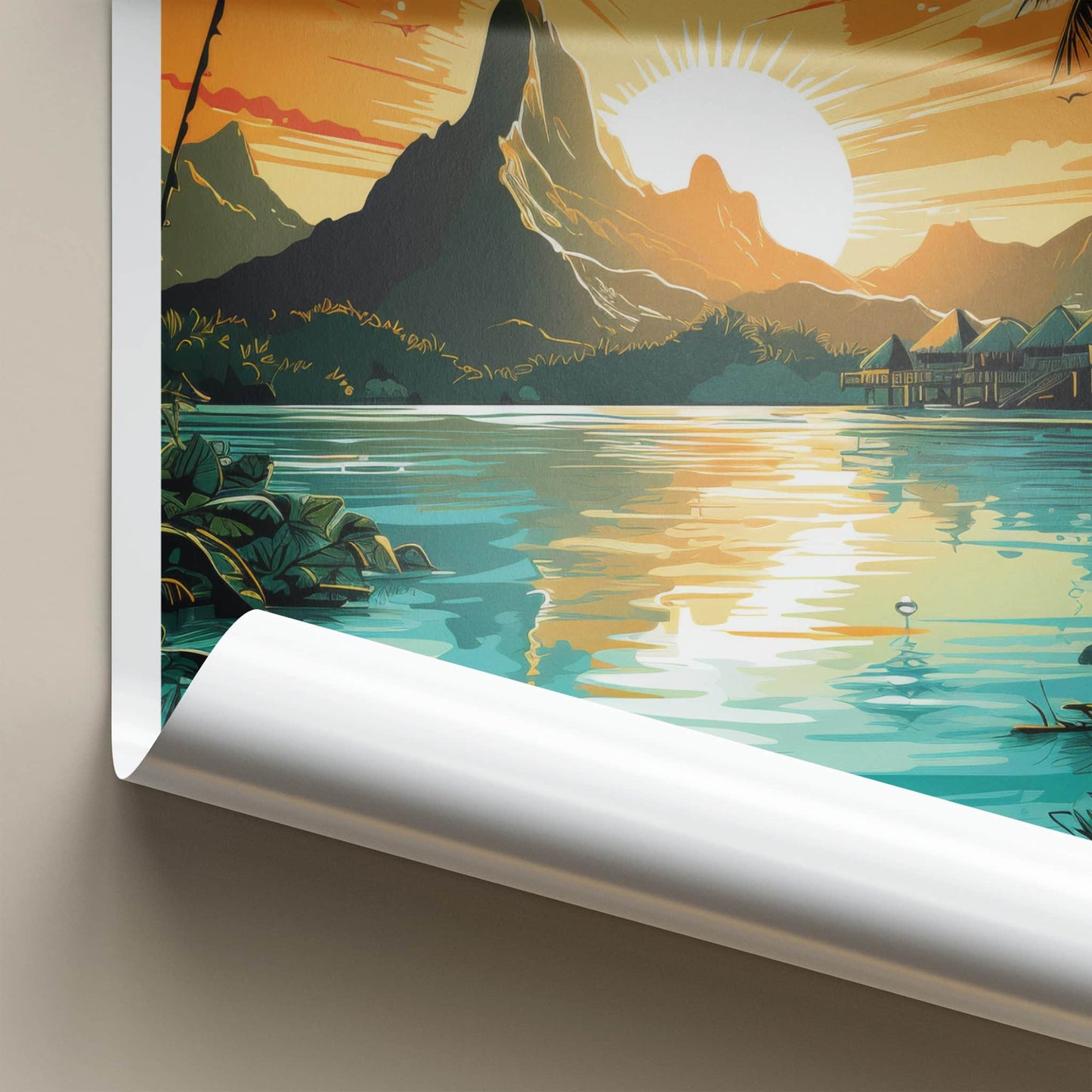 Bora Bora Poster - French Polynesia Fine Art - Island Mountain Sunset Gift