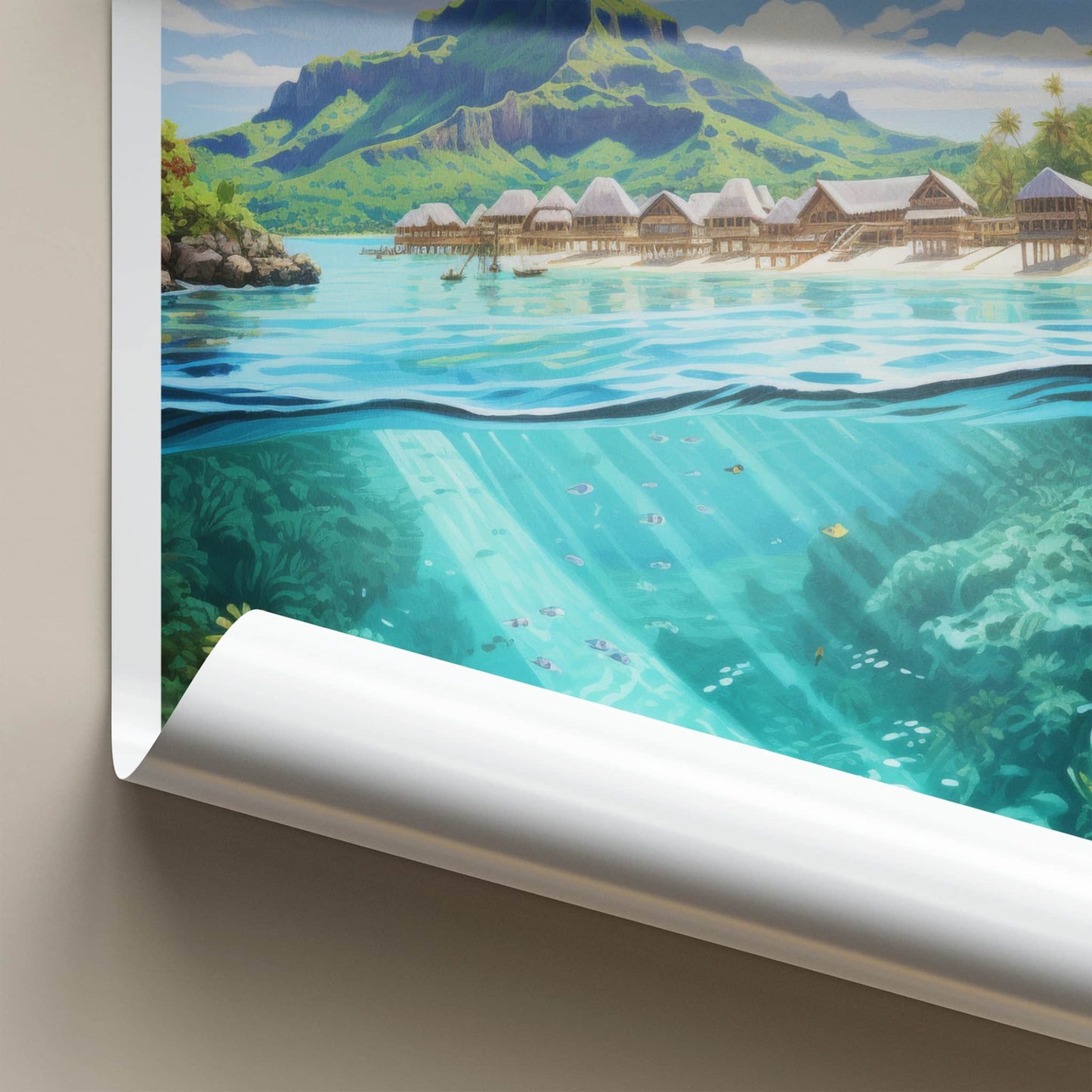 Bora Bora Poster - French Polynesia Travel Art - Overwater Huts Ocean Home Decor