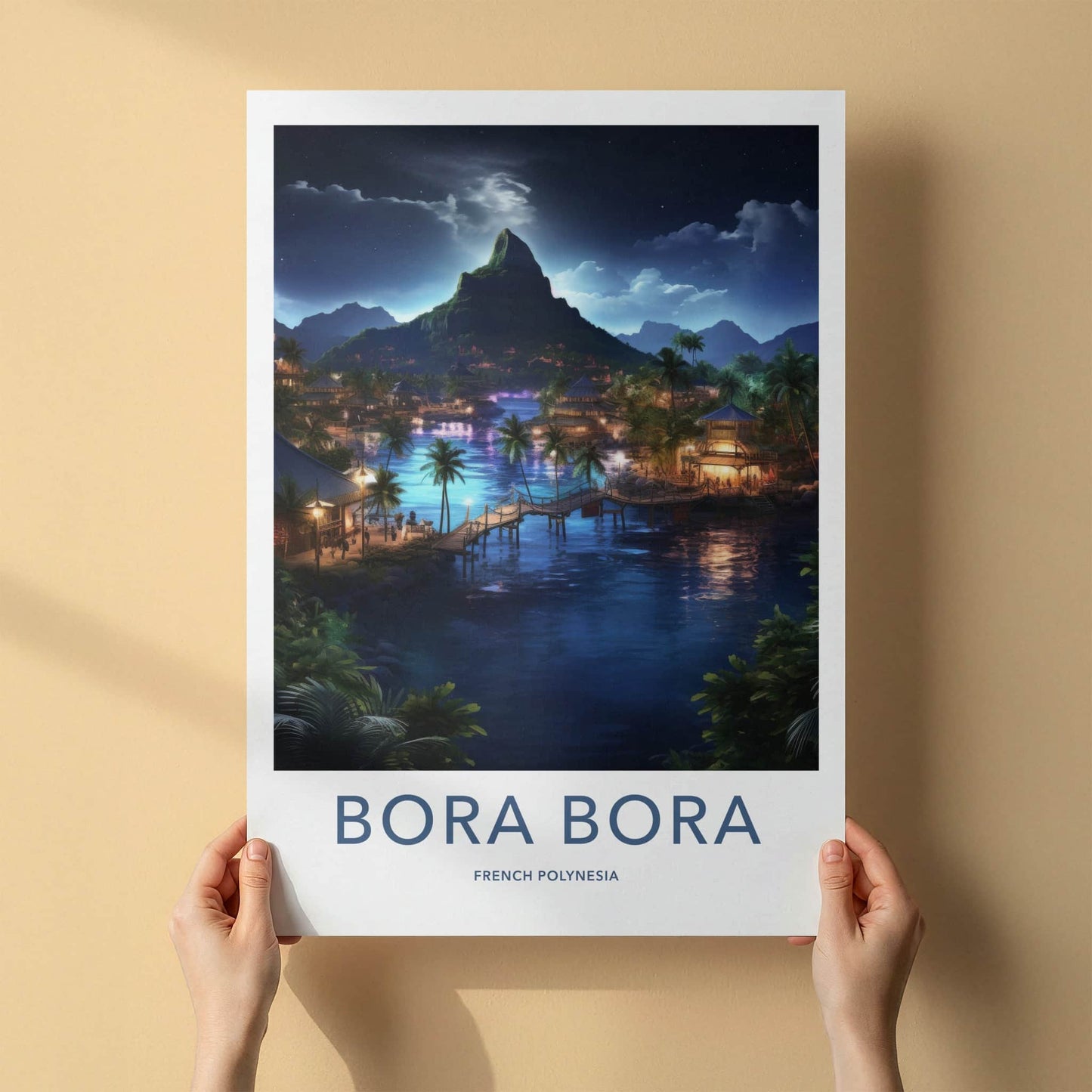 Bora Bora Poster - French Polynesia Travel Art - Tropical Island Night Home Decor
