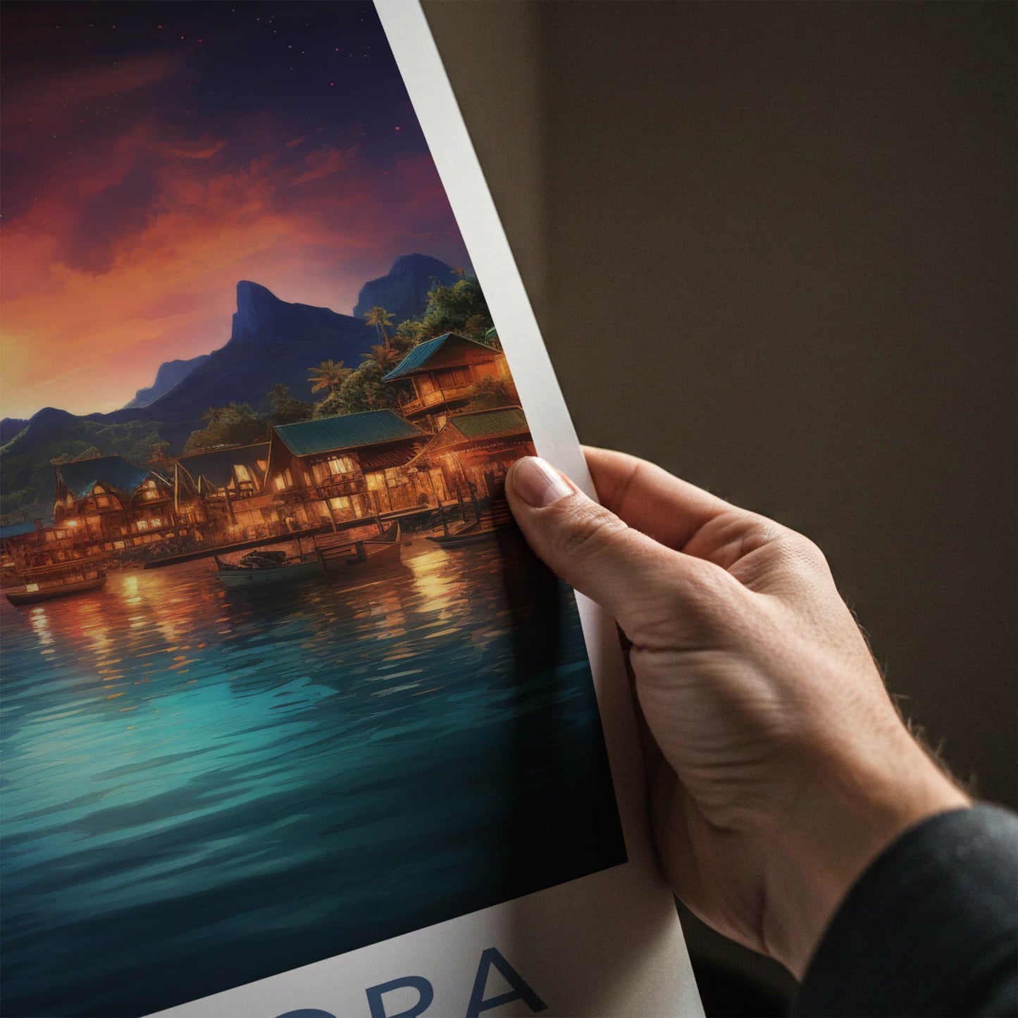 Bora Bora Poster - French Polynesia Wall Art - Mountain Lagoon Village Gift