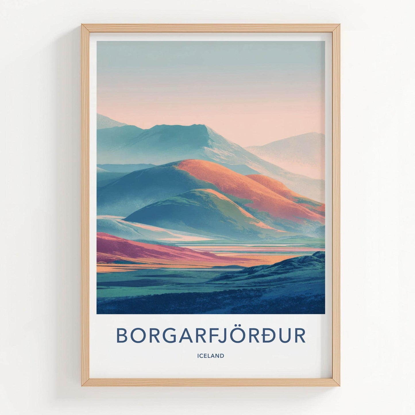 Borgarfjordur Poster - Iceland Travel Art - Layered Pastel Peaks Lounge Decor