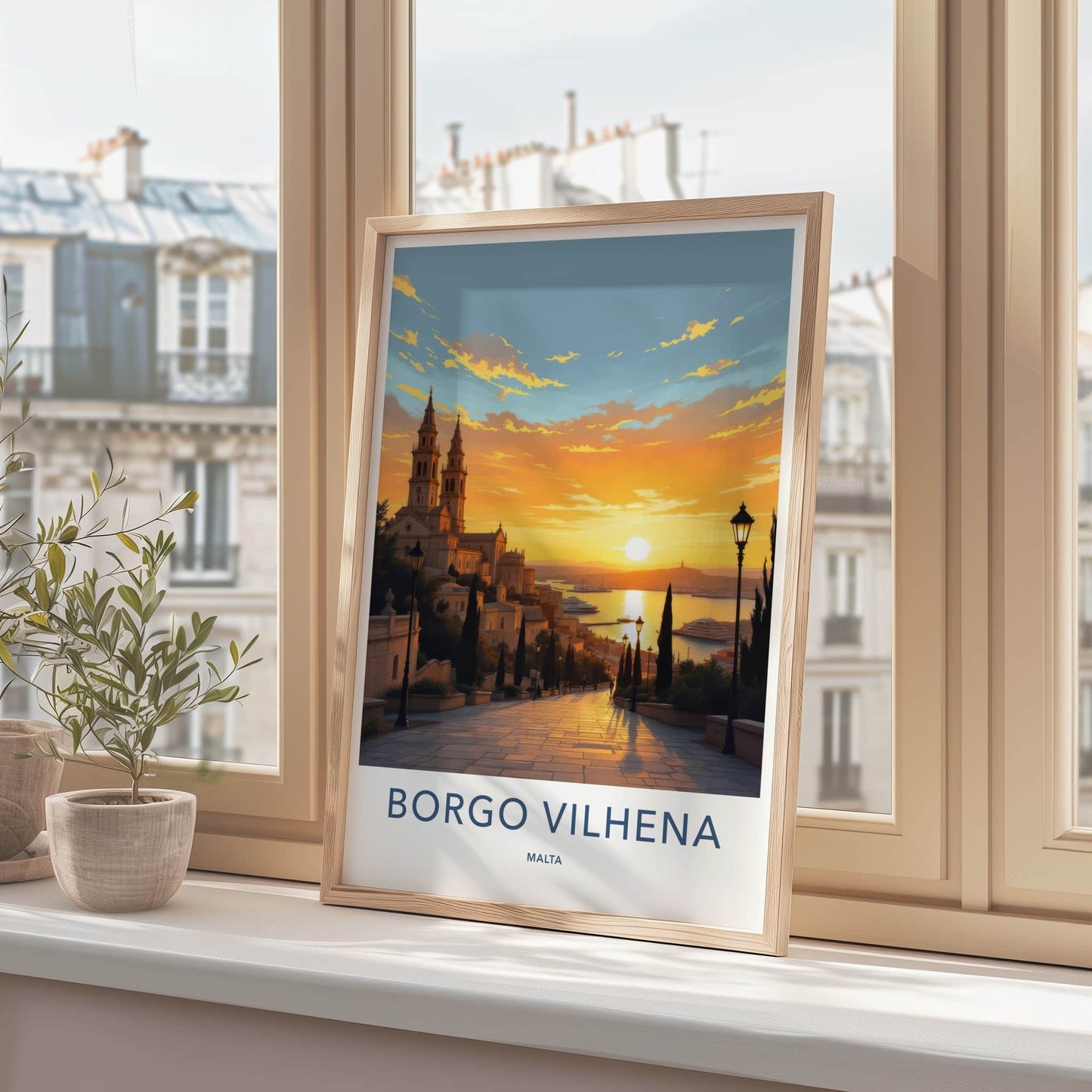 Borgo Vilhena Poster - Malta Travel Art - Coastal Town Sunset Home Decor
