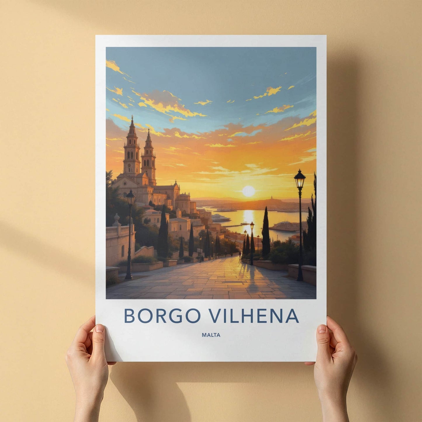 Borgo Vilhena Poster - Malta Travel Art - Coastal Town Sunset Home Decor