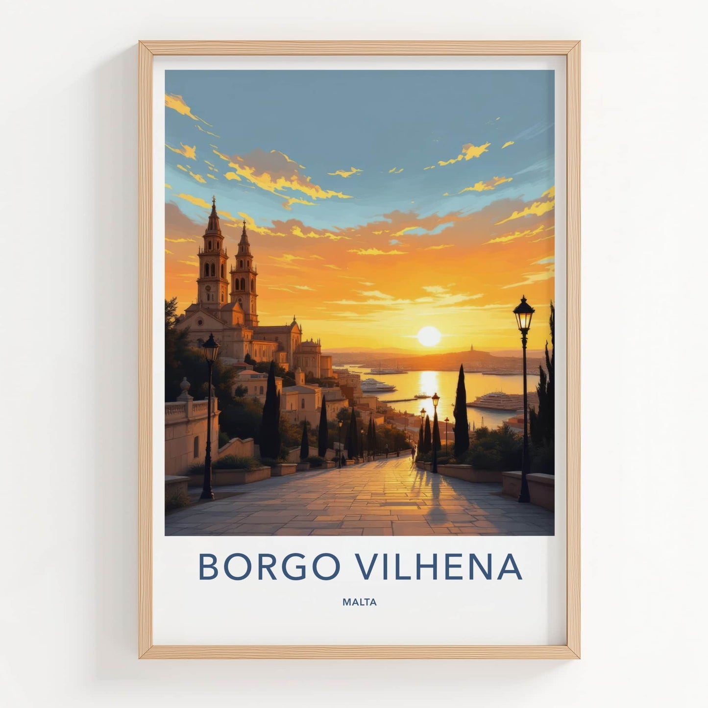 Borgo Vilhena Poster - Malta Travel Art - Coastal Town Sunset Home Decor