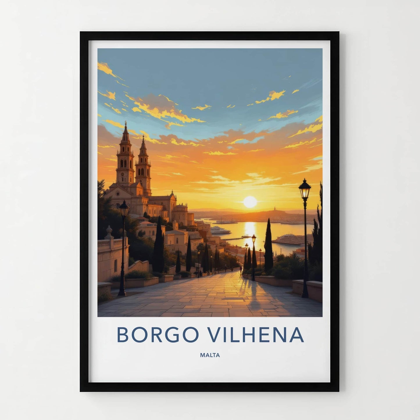 Borgo Vilhena Poster - Malta Travel Art - Coastal Town Sunset Home Decor