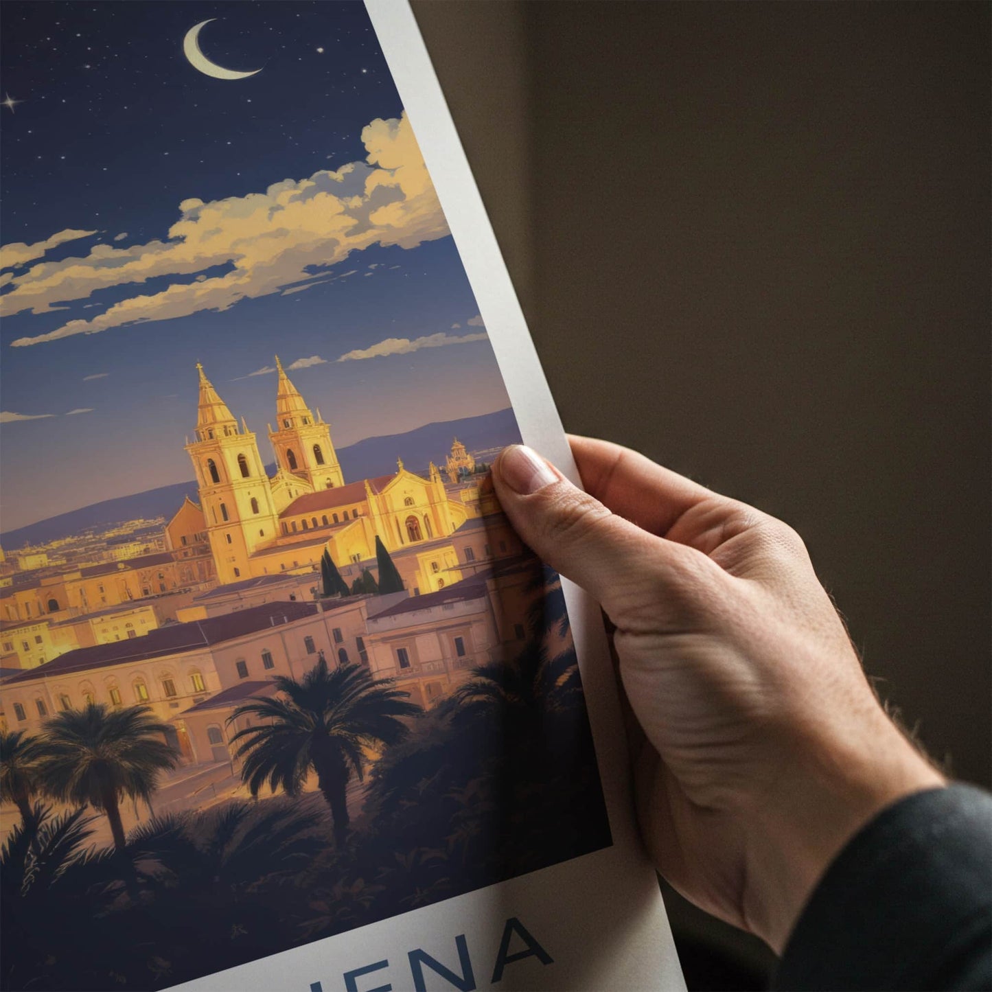 Borgo Vilhena Poster - Malta Travel Art - Moonlit Cityscape Home Decor