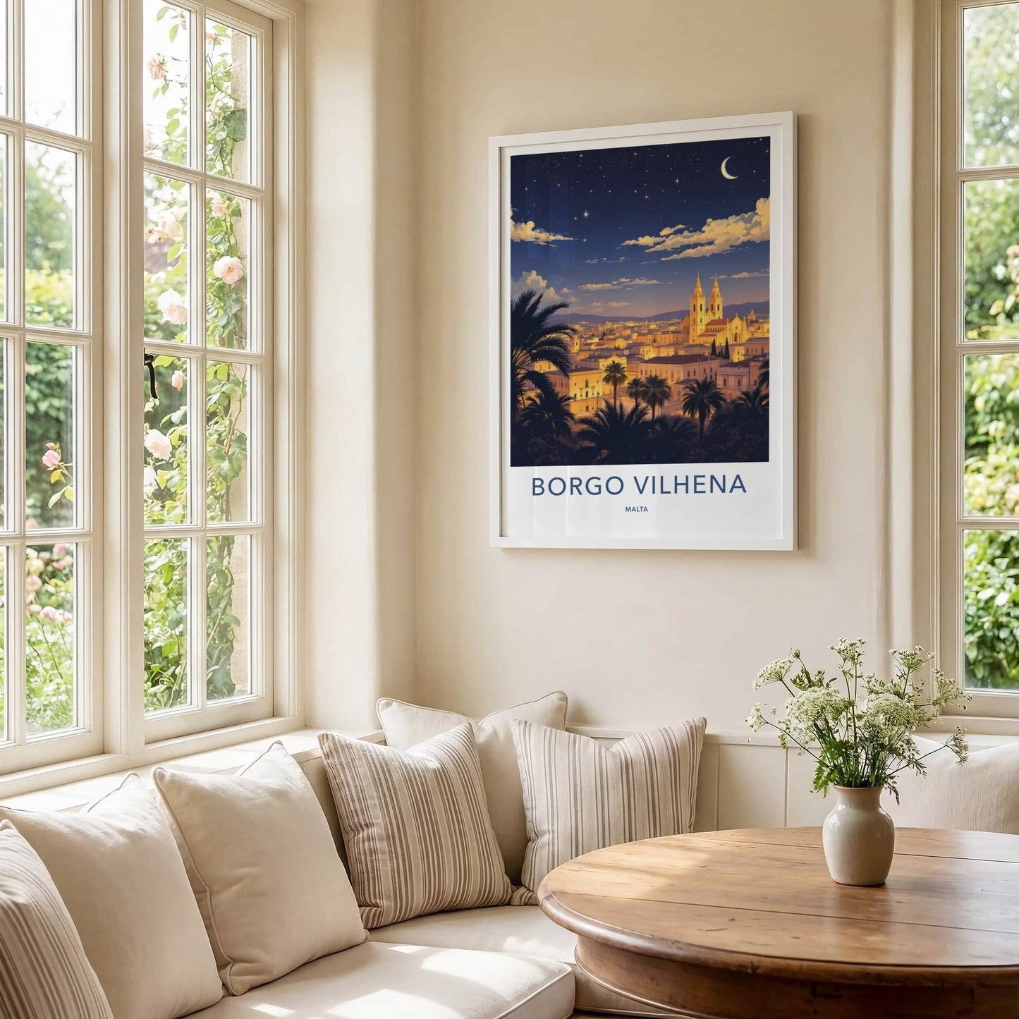 Borgo Vilhena Poster - Malta Travel Art - Moonlit Cityscape Home Decor