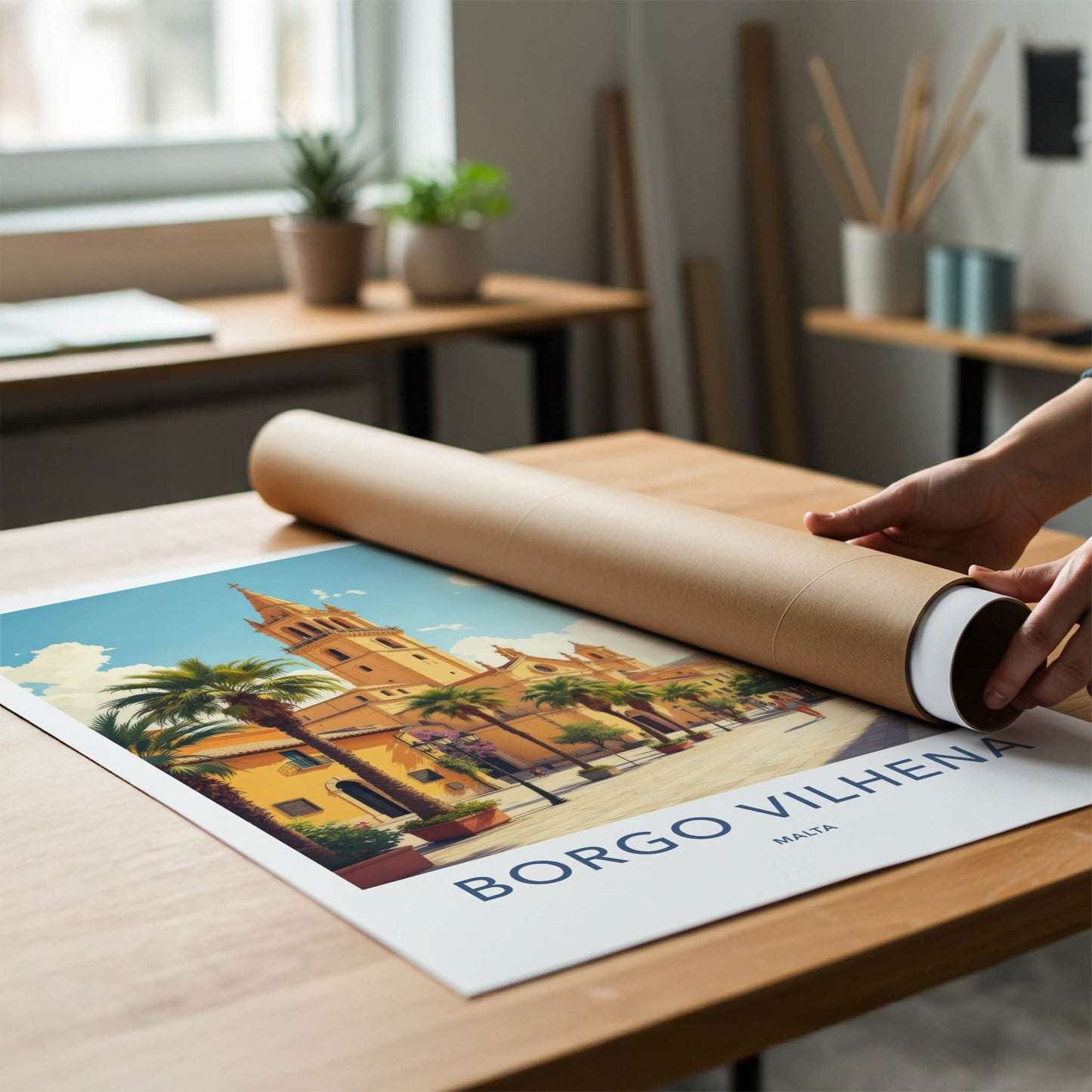 Borgo Vilhena Poster - Malta Travel Art - Sunny Street Palms Home Decor
