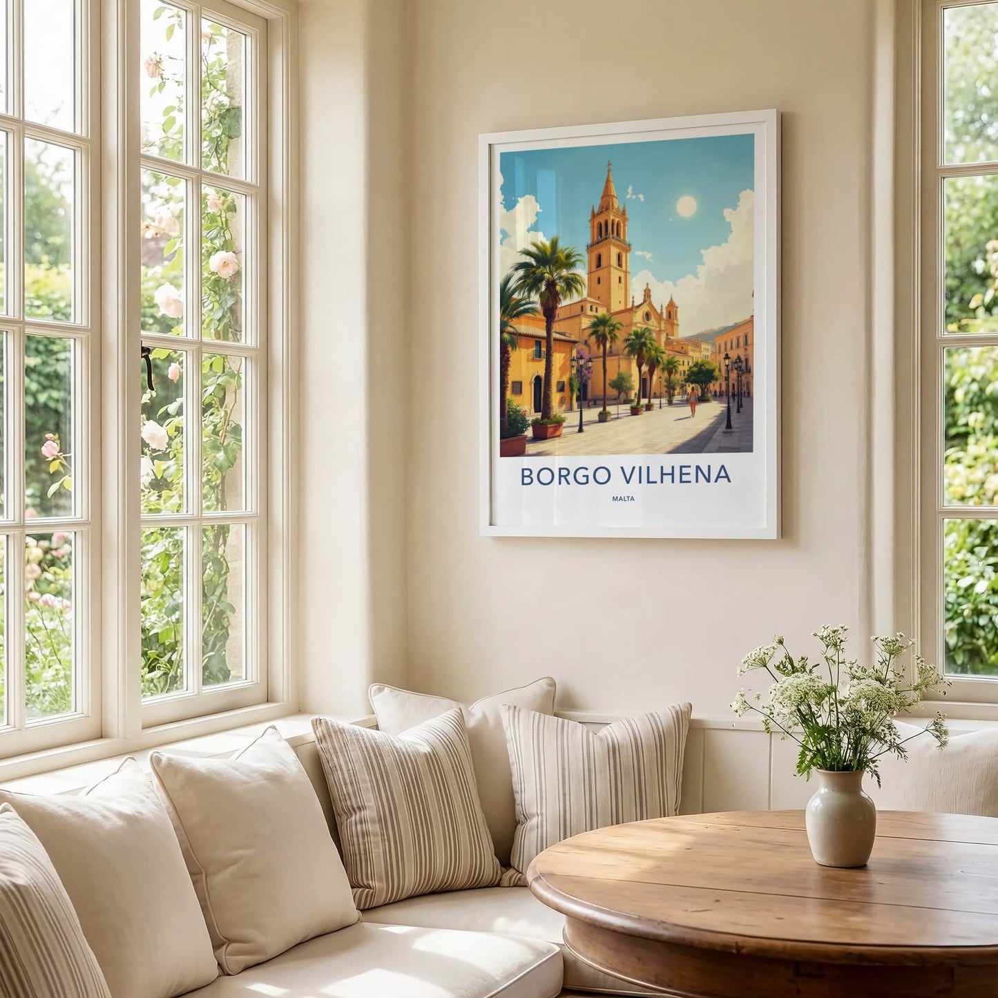Borgo Vilhena Poster - Malta Travel Art - Sunny Street Palms Home Decor
