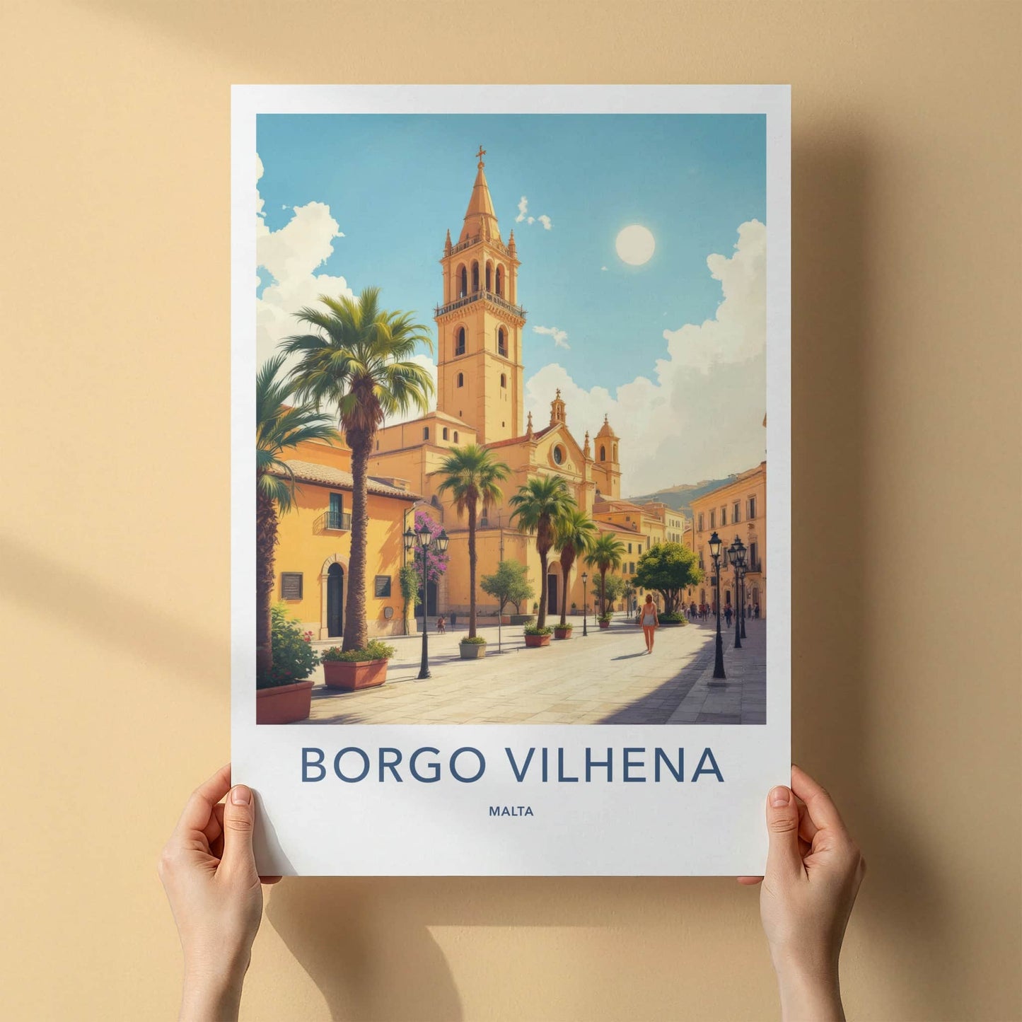 Borgo Vilhena Poster - Malta Travel Art - Sunny Street Palms Home Decor