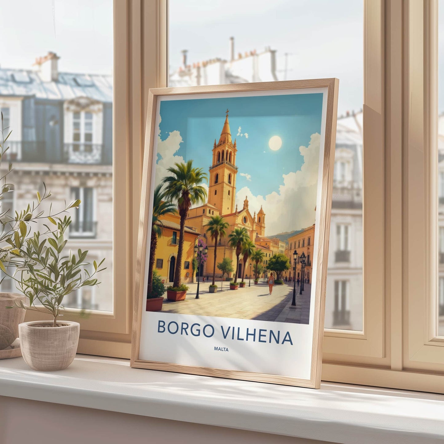 Borgo Vilhena Poster - Malta Travel Art - Sunny Street Palms Home Decor