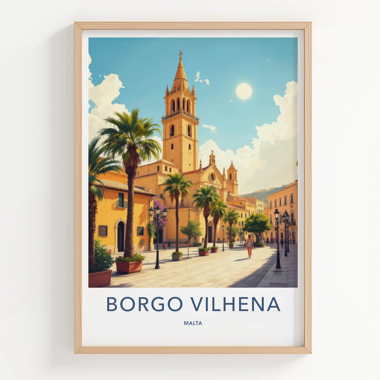 Borgo Vilhena Poster - Malta Travel Art - Sunny Street Palms Home Decor