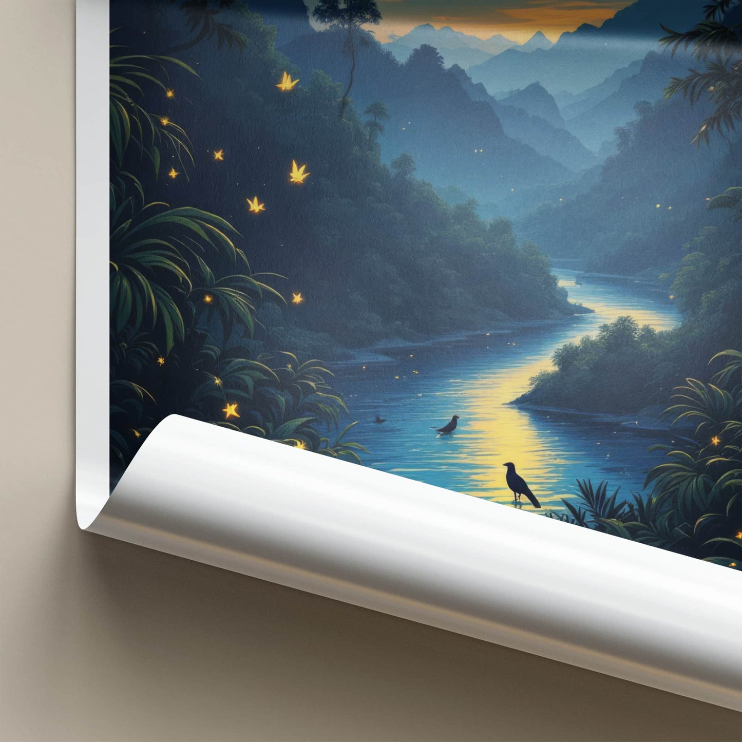 Borneo Poster - Malaysia Art Print - Moonlit River Glow Wall Decor