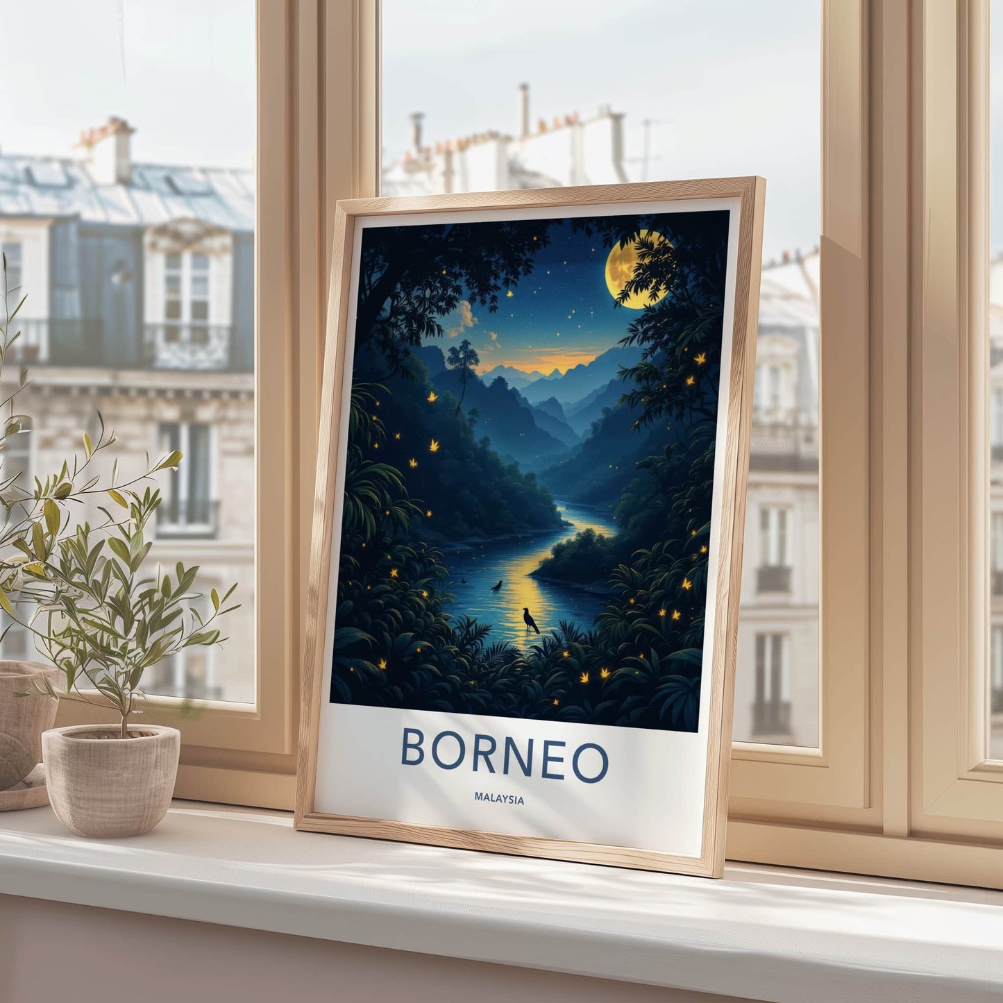Borneo Poster - Malaysia Art Print - Moonlit River Glow Wall Decor