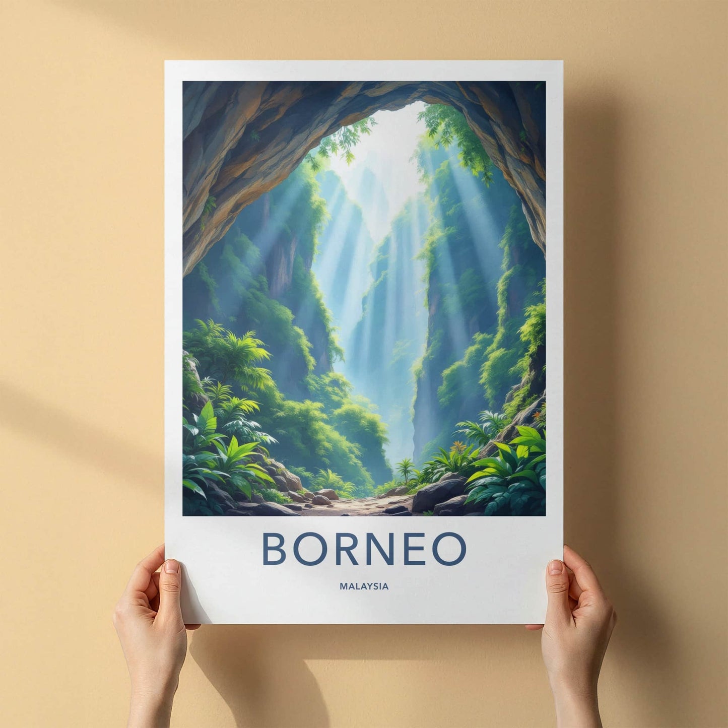 Borneo Poster - Malaysia Travel Art - Lush Green Canyon Entrance Home Decor