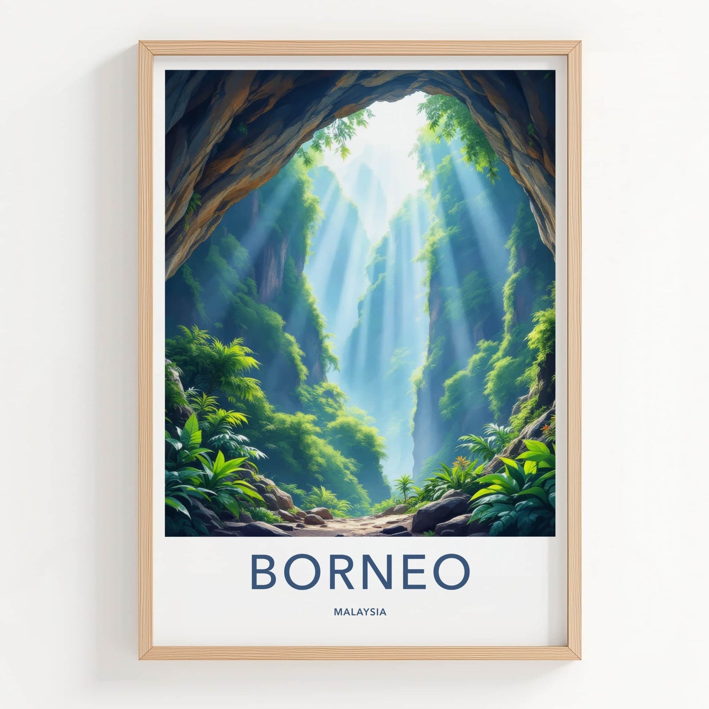 Borneo Poster - Malaysia Travel Art - Lush Green Canyon Entrance Home Decor