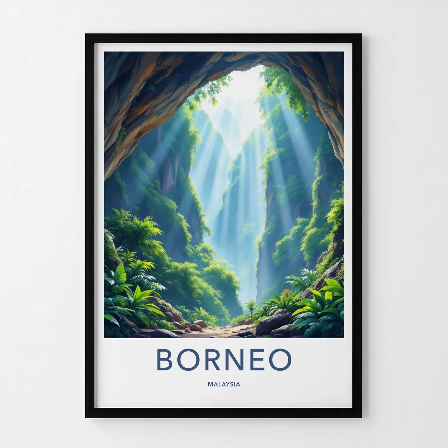 Borneo Poster - Malaysia Travel Art - Lush Green Canyon Entrance Home Decor