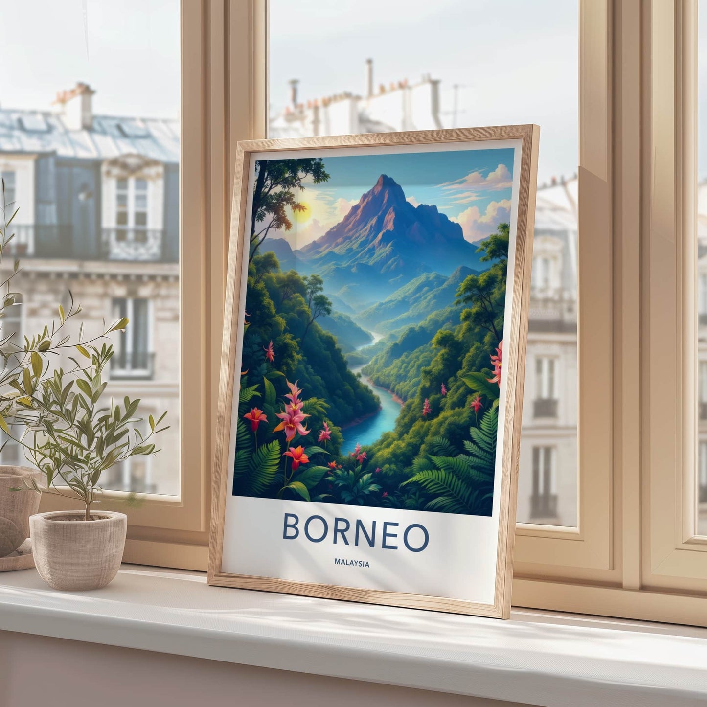 Borneo Poster - Malaysia Travel Art - Lush Mountain River Home Decor