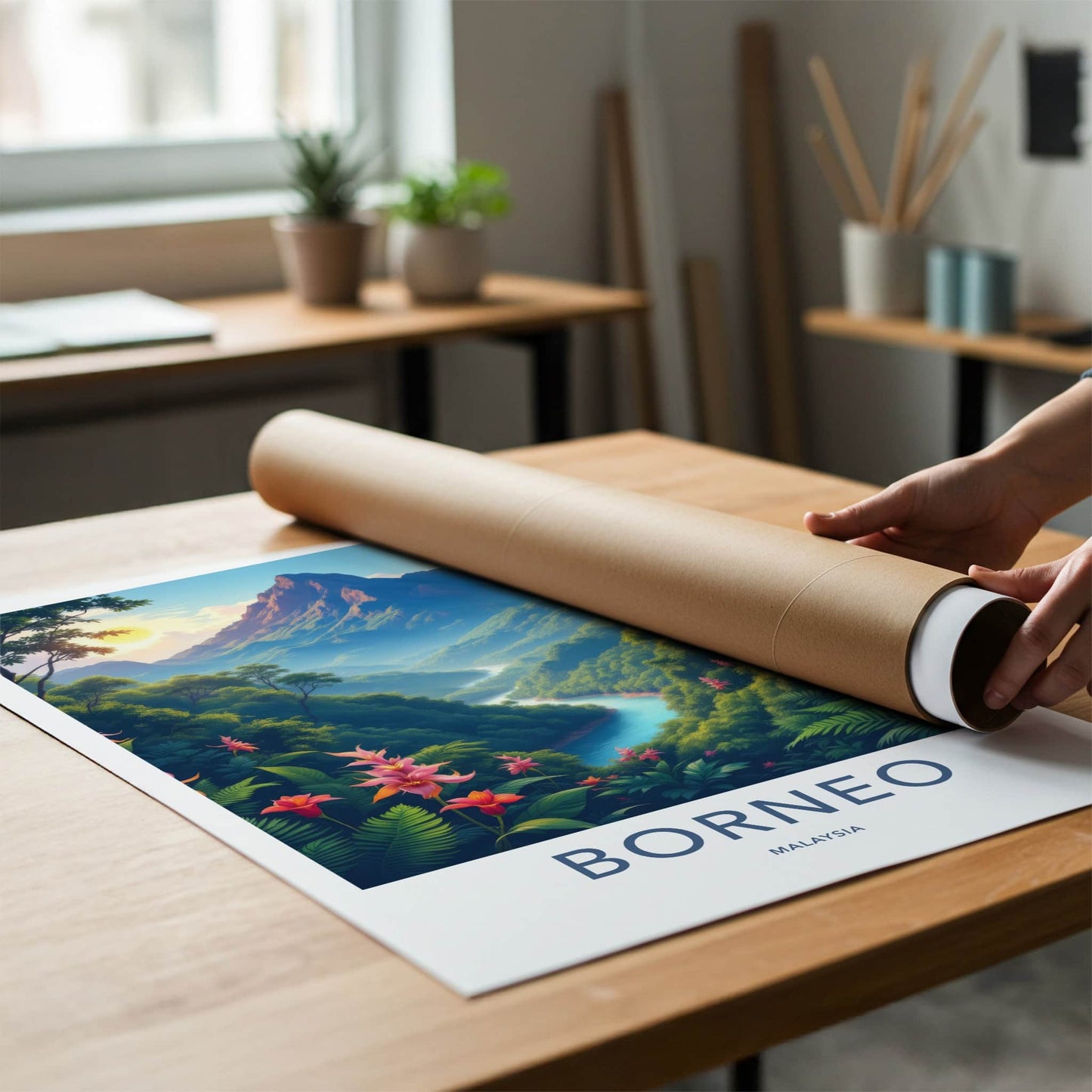 Borneo Poster - Malaysia Travel Art - Lush Mountain River Home Decor