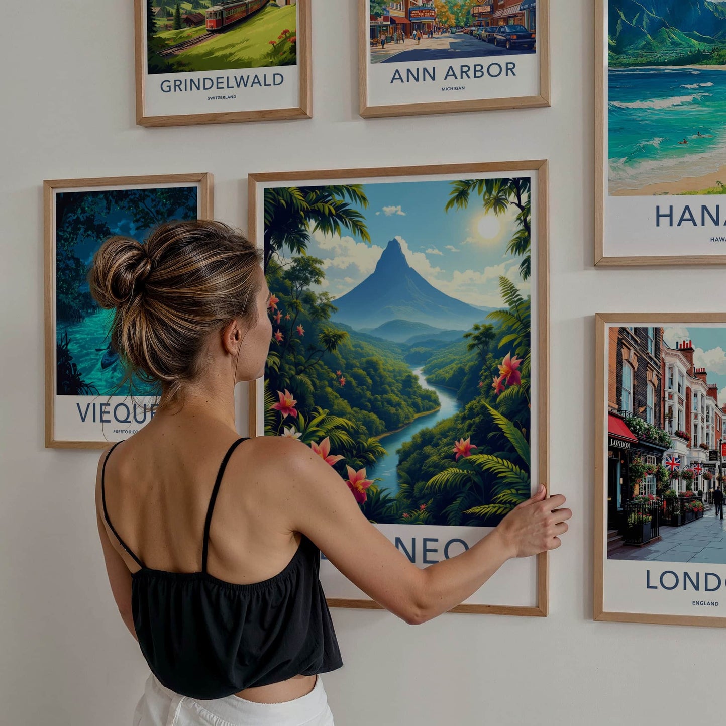 Borneo Poster - Malaysia Travel Art - Majestic Mountain River Home Decor