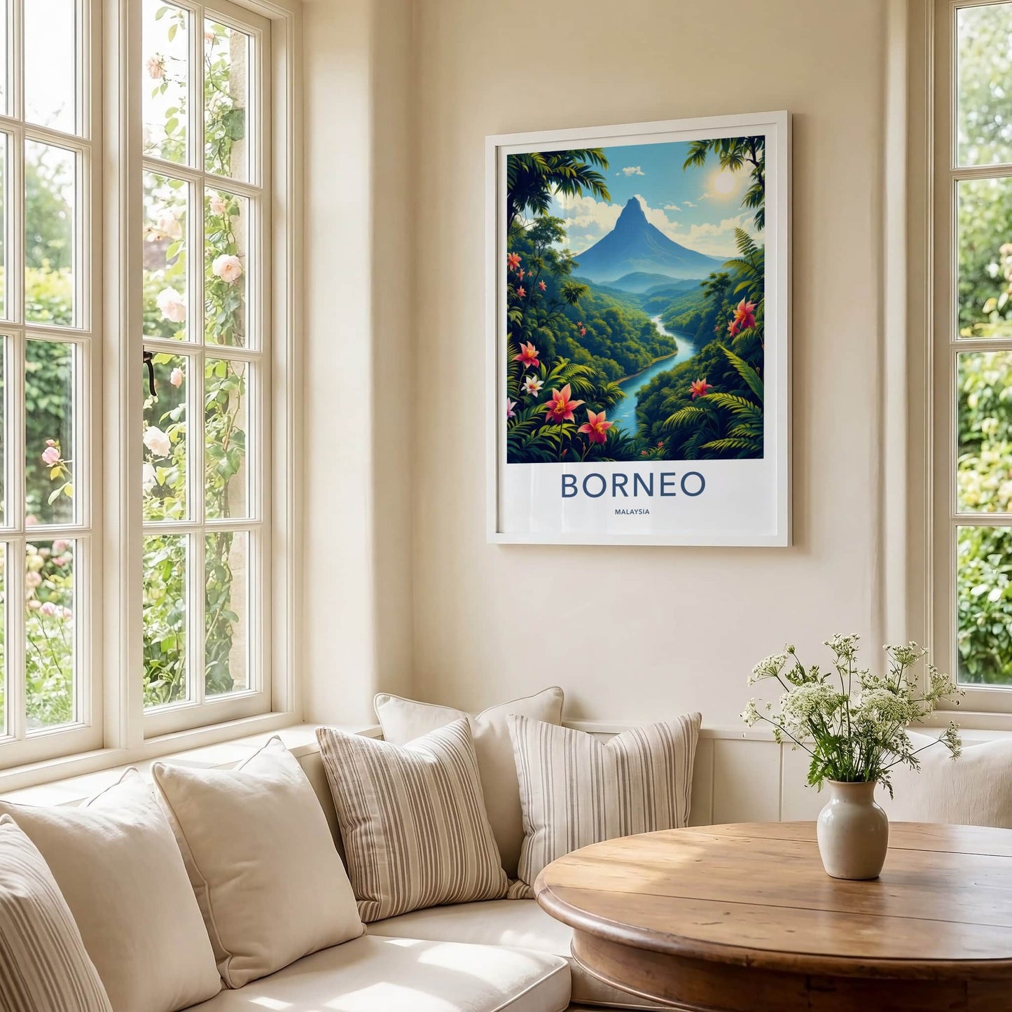 Borneo Poster - Malaysia Travel Art - Majestic Mountain River Home Decor