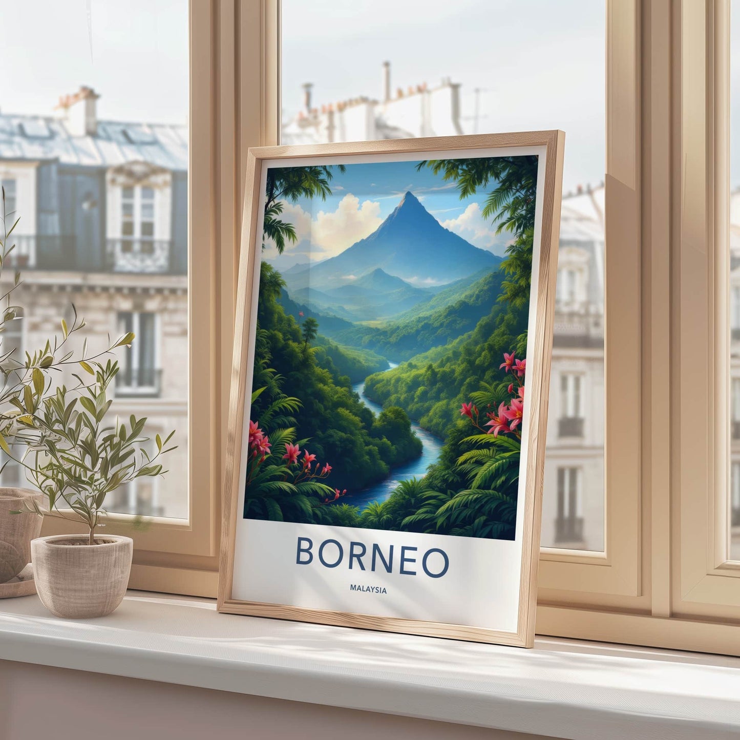 Borneo Poster - Malaysia Travel Art - Majestic River Peaks Home Decor