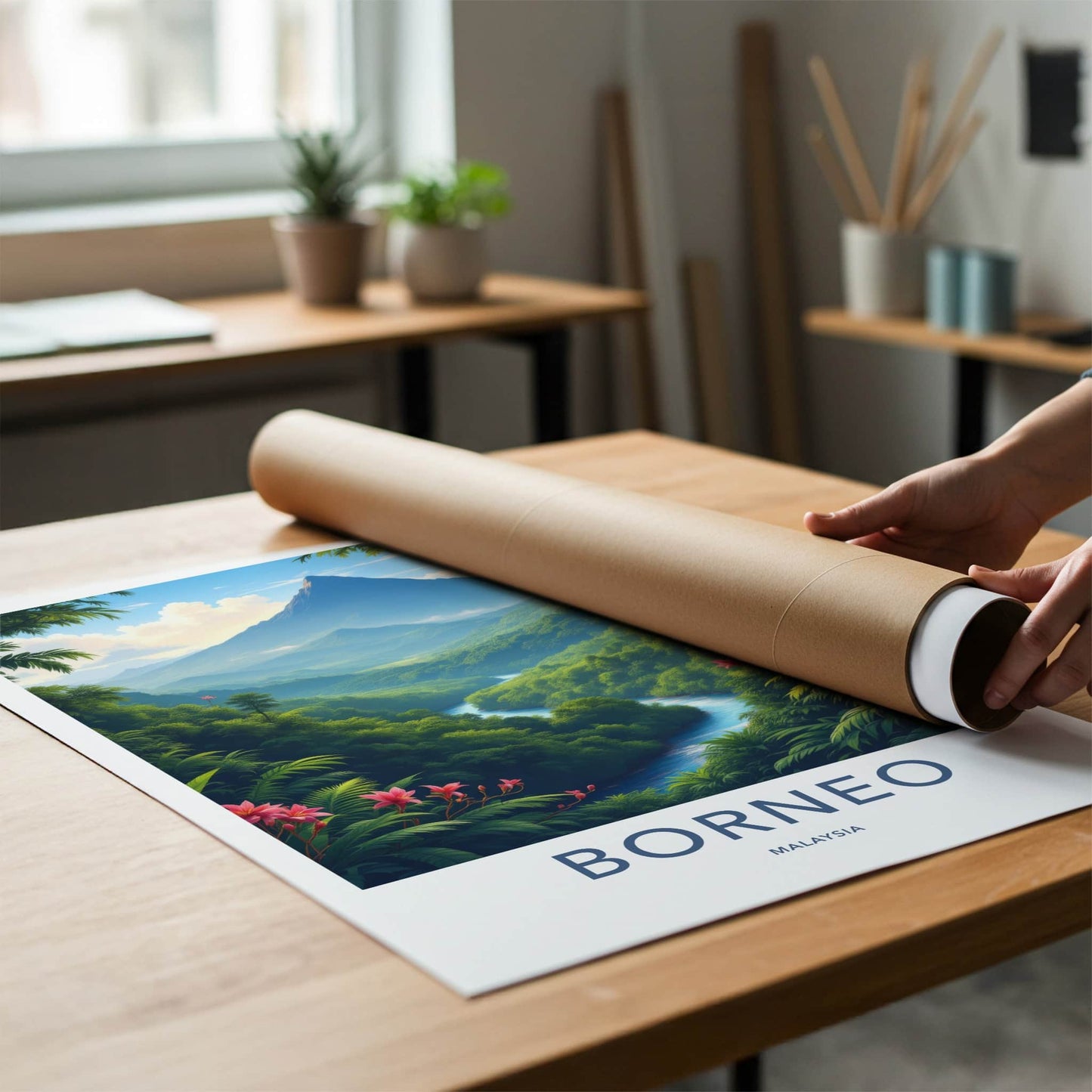 Borneo Poster - Malaysia Travel Art - Majestic River Peaks Home Decor