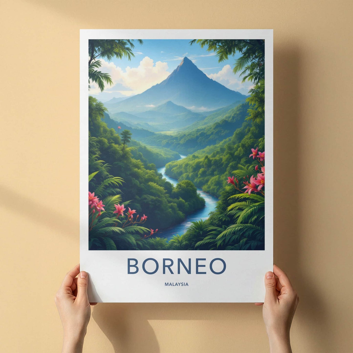 Borneo Poster - Malaysia Travel Art - Majestic River Peaks Home Decor