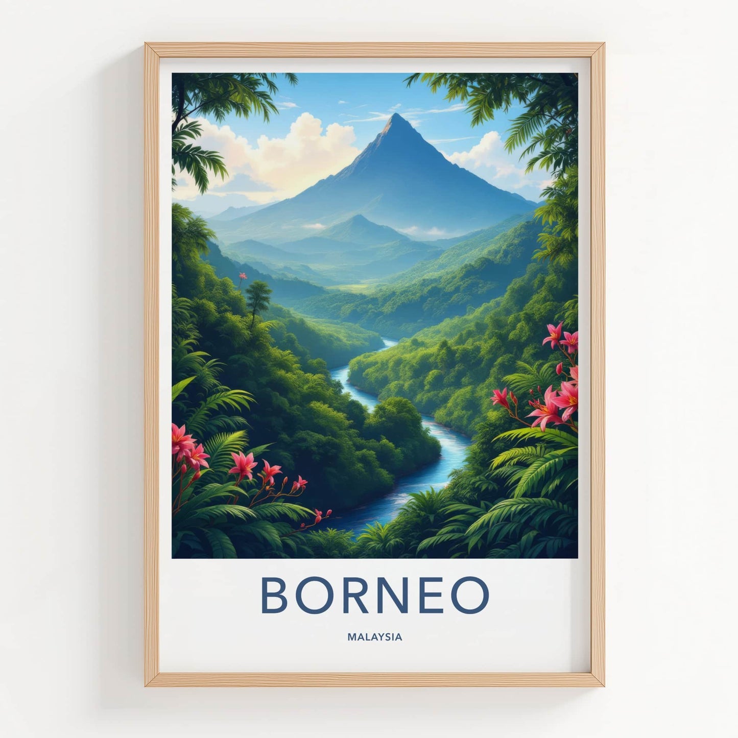 Borneo Poster - Malaysia Travel Art - Majestic River Peaks Home Decor