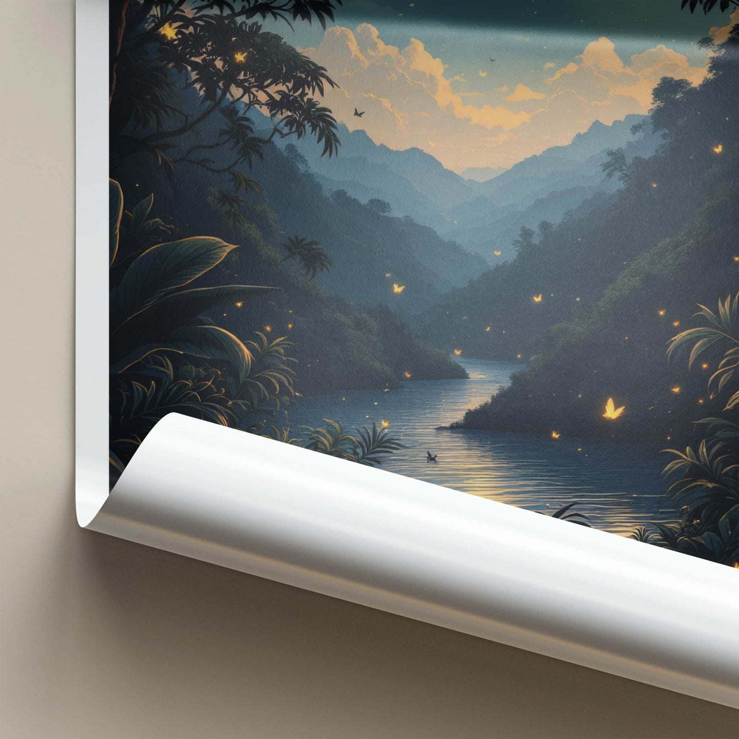 Borneo Poster - Malaysia Travel Art - Moonlit Jungle River Lounge Decor