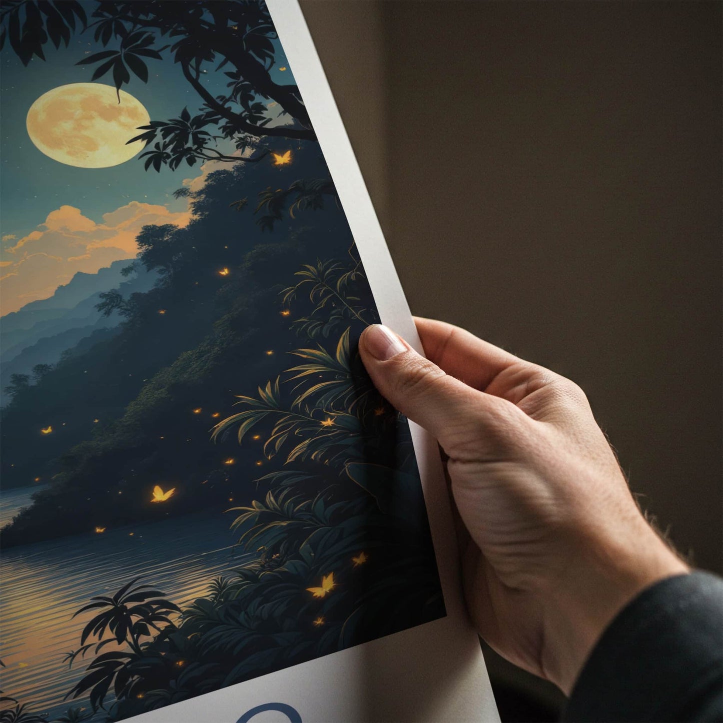 Borneo Poster - Malaysia Travel Art - Moonlit Jungle River Lounge Decor