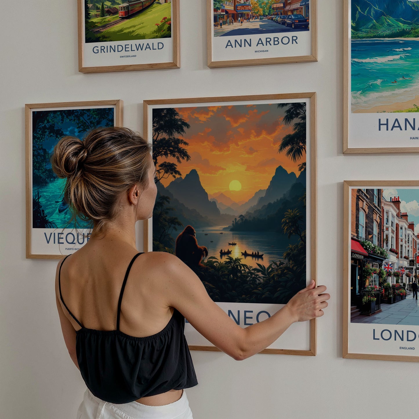 Borneo Poster - Malaysia Travel Art - Orangutan Sunset Lake Home Decor