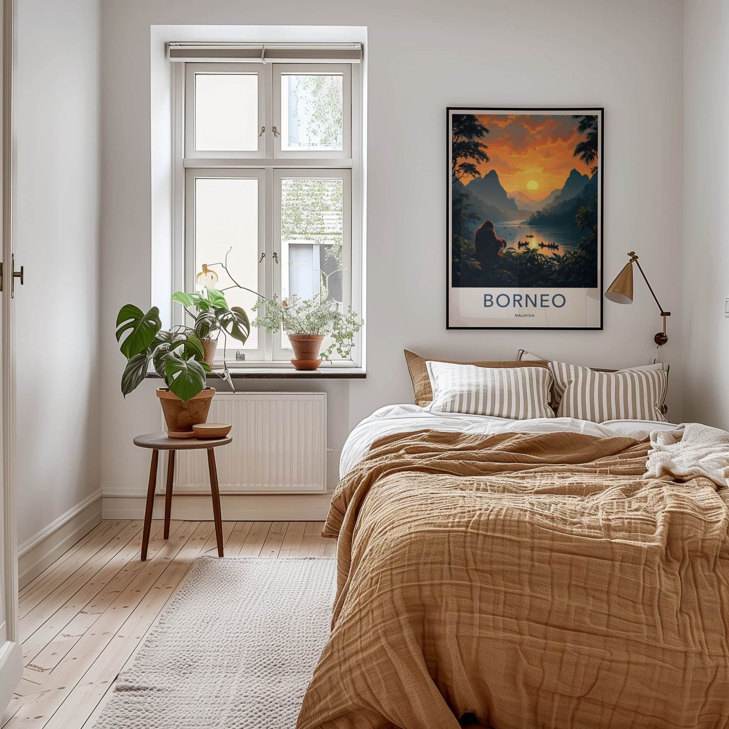 Borneo Poster - Malaysia Travel Art - Orangutan Sunset Lake Home Decor