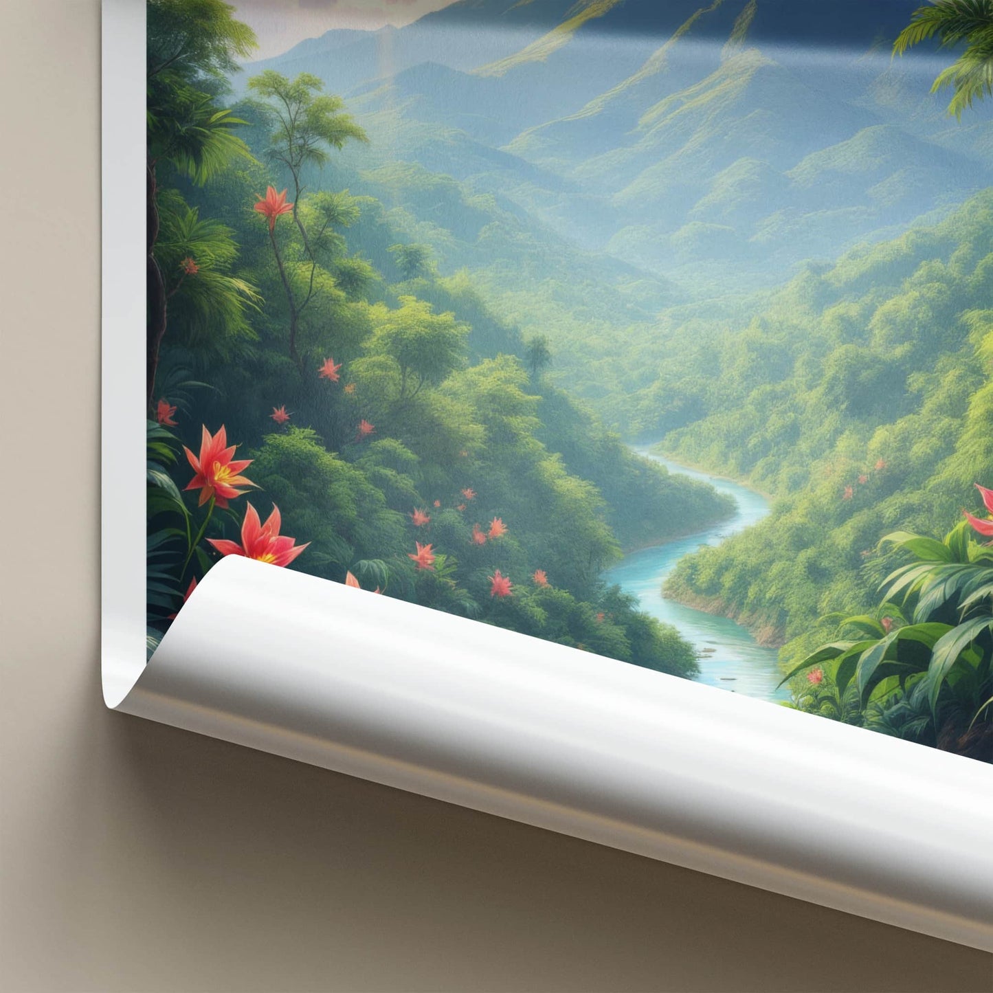 Borneo Poster - Malaysia Travel Art - Sunlit Mountain River Home Decor