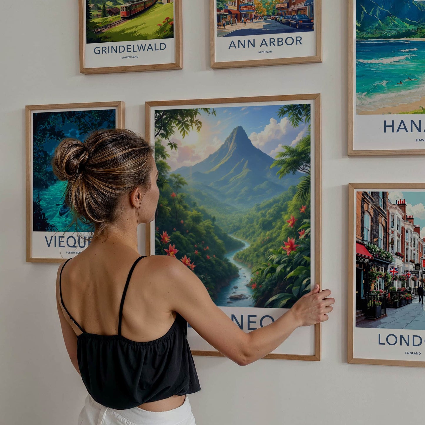 Borneo Poster - Malaysia Travel Art - Sunlit Mountain River Home Decor