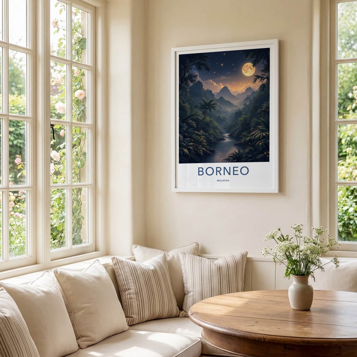 Borneo Poster - Malaysia Wall Art - Moonlit Jungle Stream Home Decor