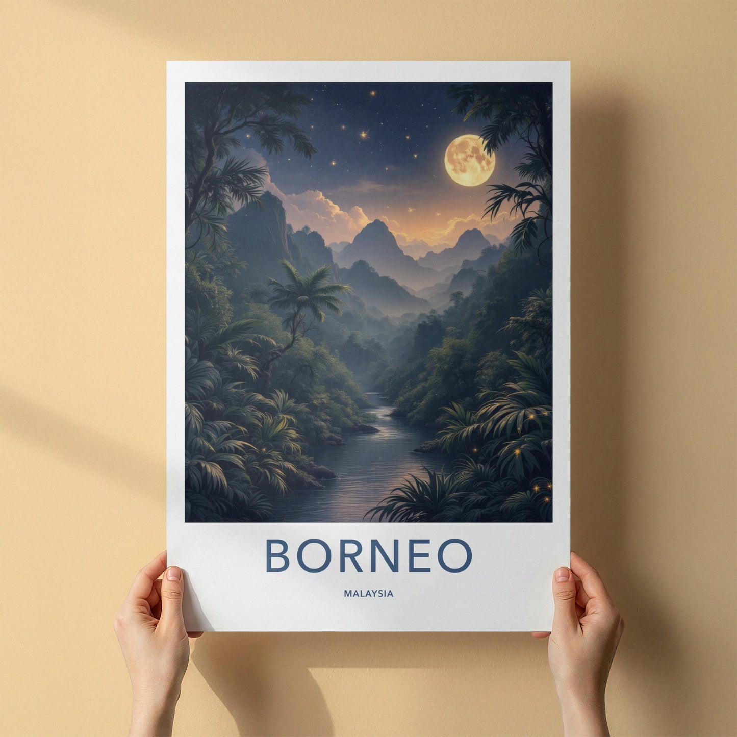 Borneo Poster - Malaysia Wall Art - Moonlit Jungle Stream Home Decor