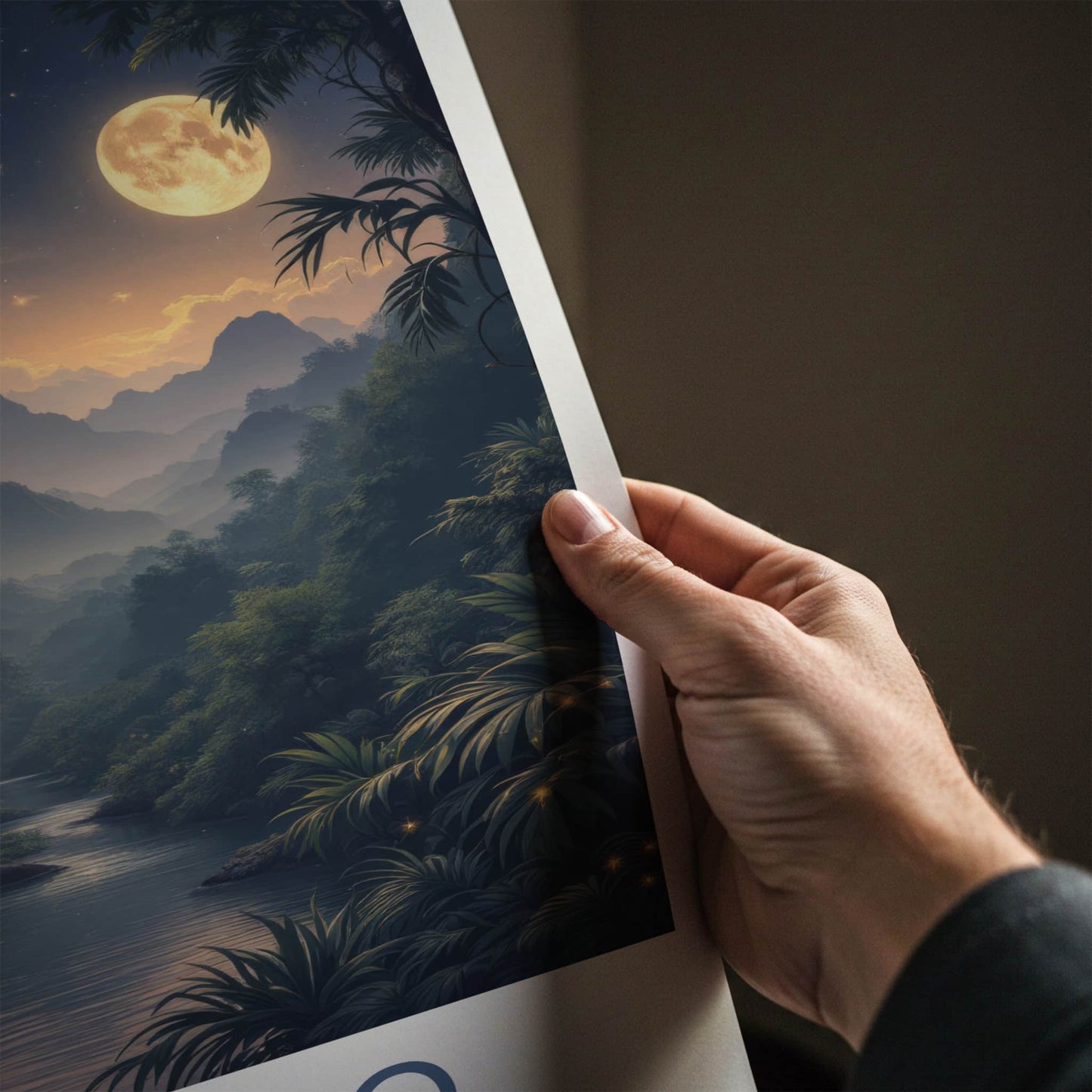 Borneo Poster - Malaysia Wall Art - Moonlit Jungle Stream Home Decor