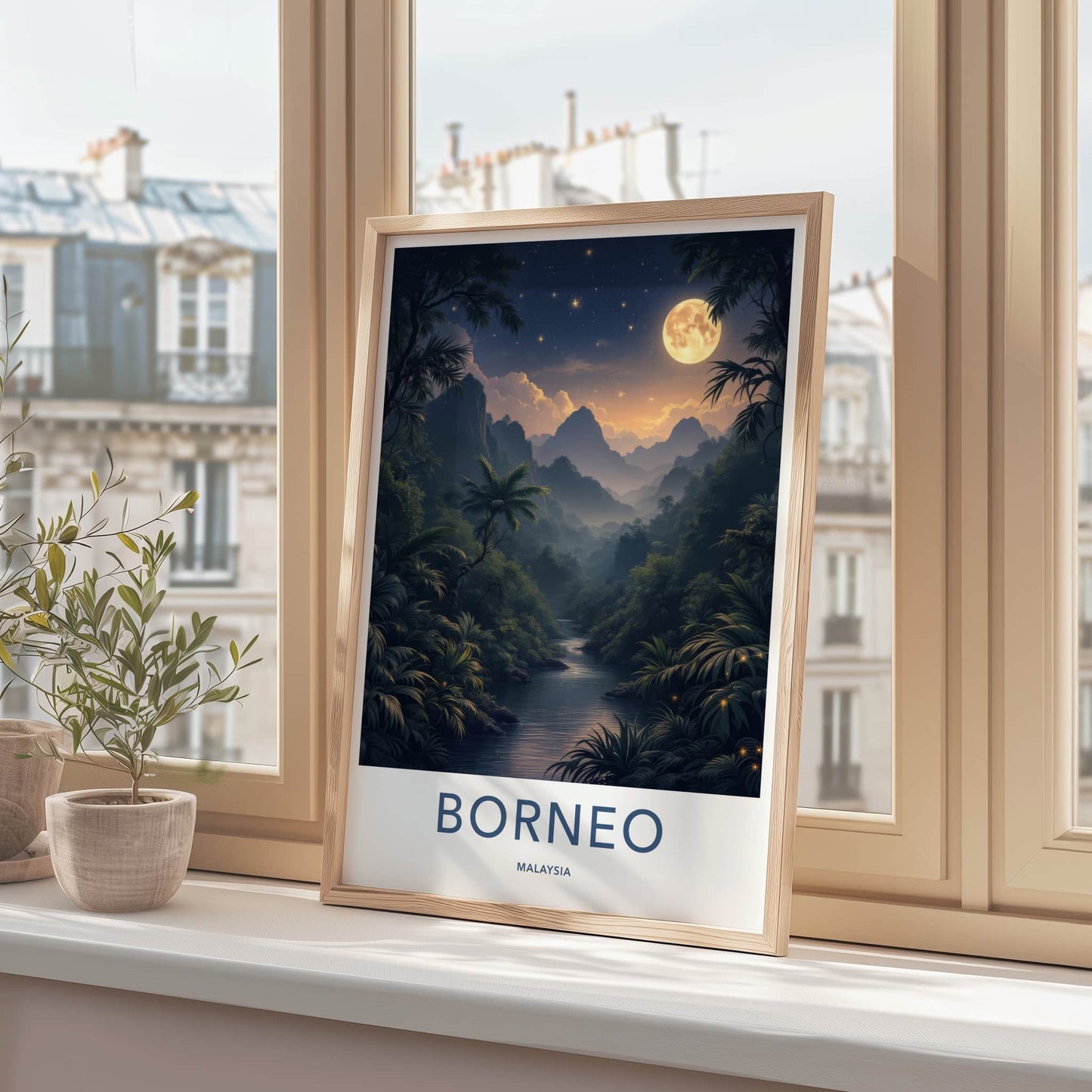Borneo Poster - Malaysia Wall Art - Moonlit Jungle Stream Home Decor