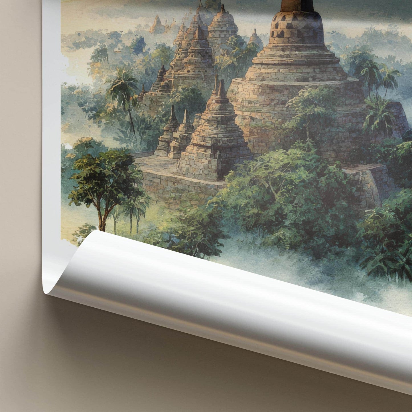 Borobudur Poster - Indonesia Art Print - Volcanic Peak Temple Room Decor