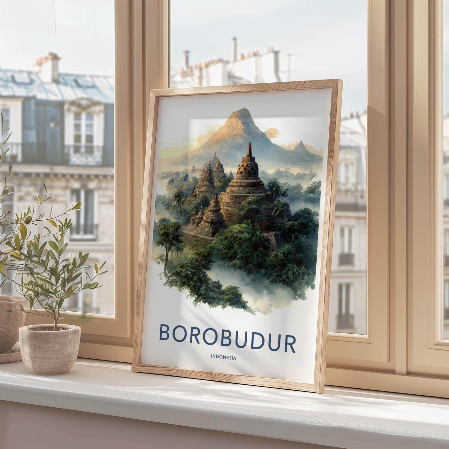 Borobudur Poster - Indonesia Art Print - Volcanic Peak Temple Room Decor