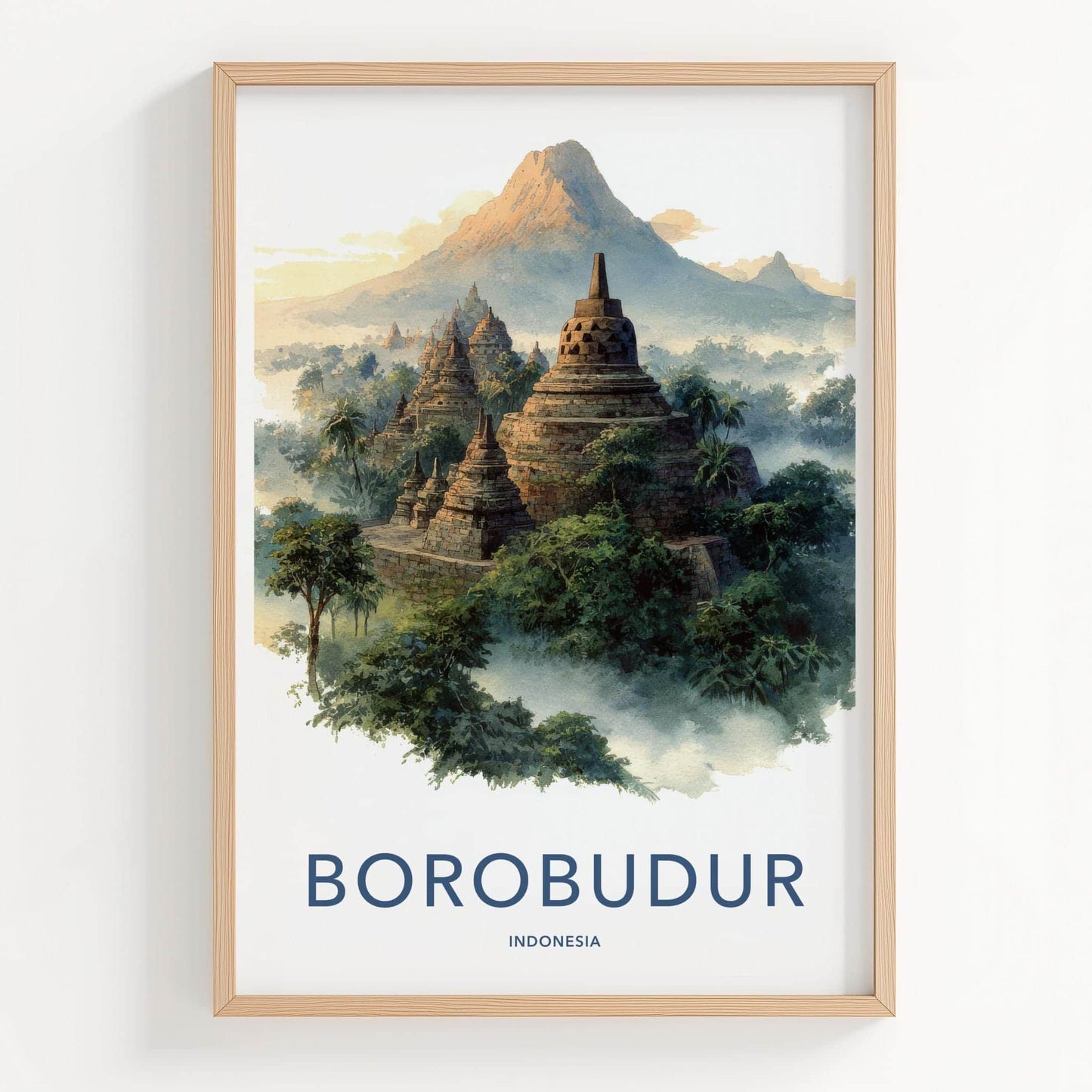 Borobudur Poster - Indonesia Art Print - Volcanic Peak Temple Room Decor