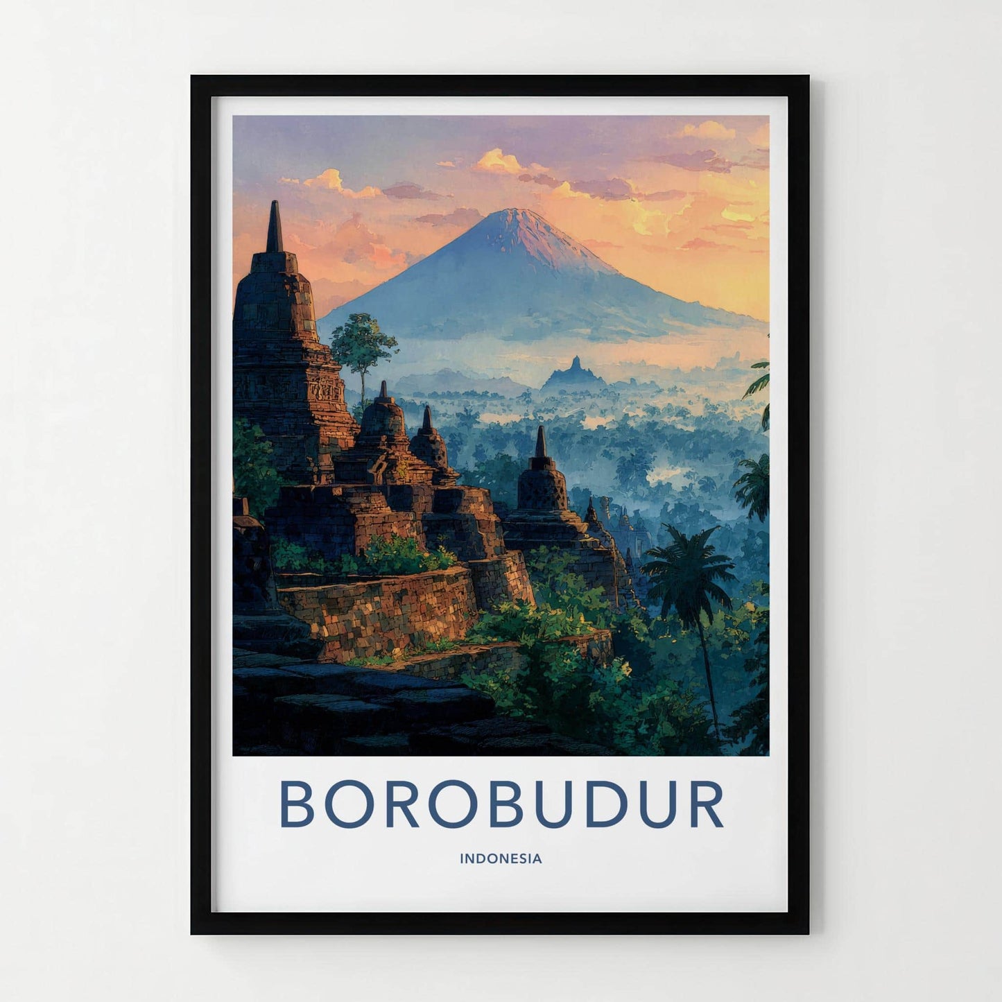 Borobudur Poster - Indonesia Travel Art - Ancient Temple Vista Home Decor