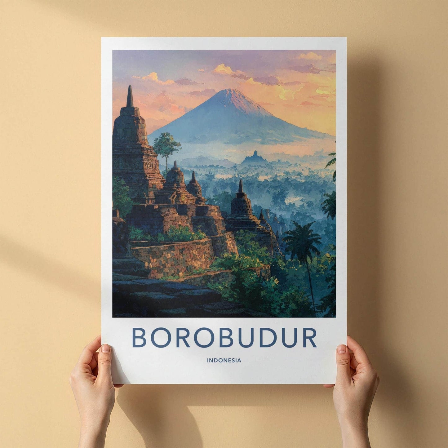 Borobudur Poster - Indonesia Travel Art - Ancient Temple Vista Home Decor
