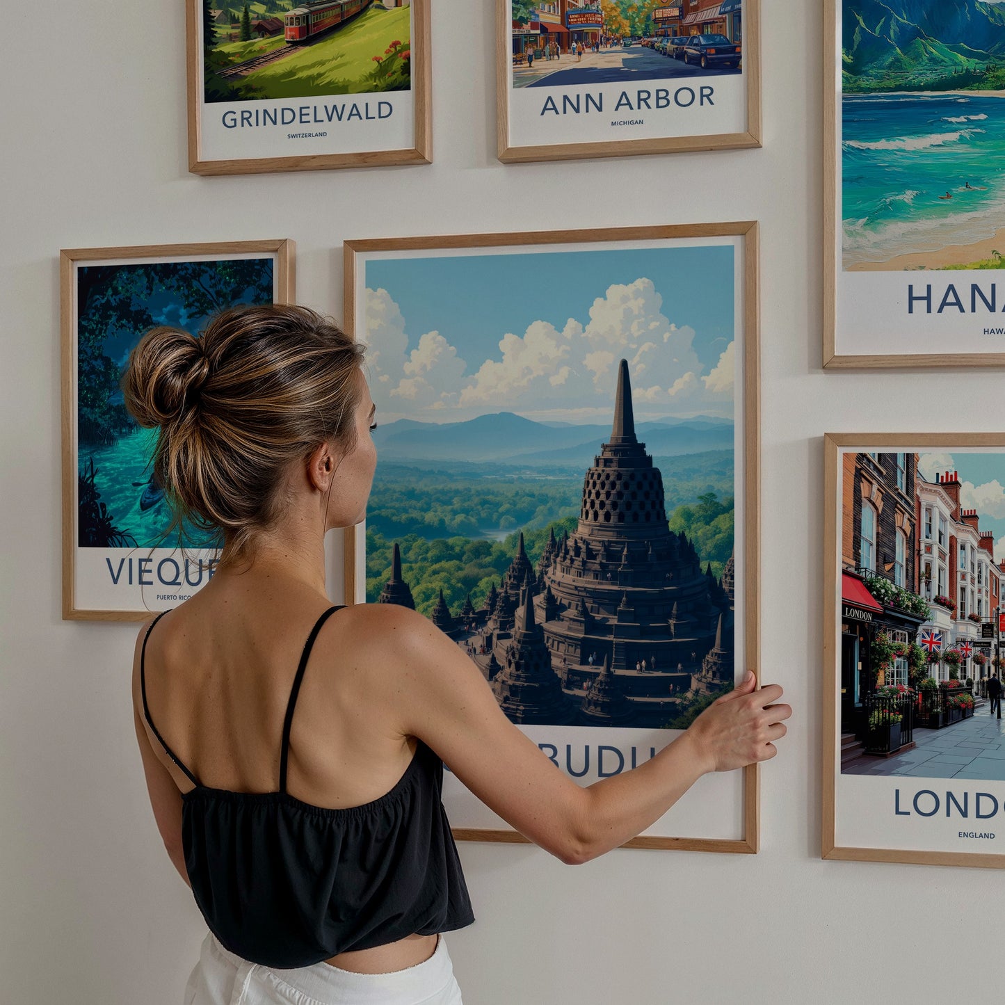 Borobudur Poster - Indonesia Travel Art - Buddhist Temple Complex Home Decor