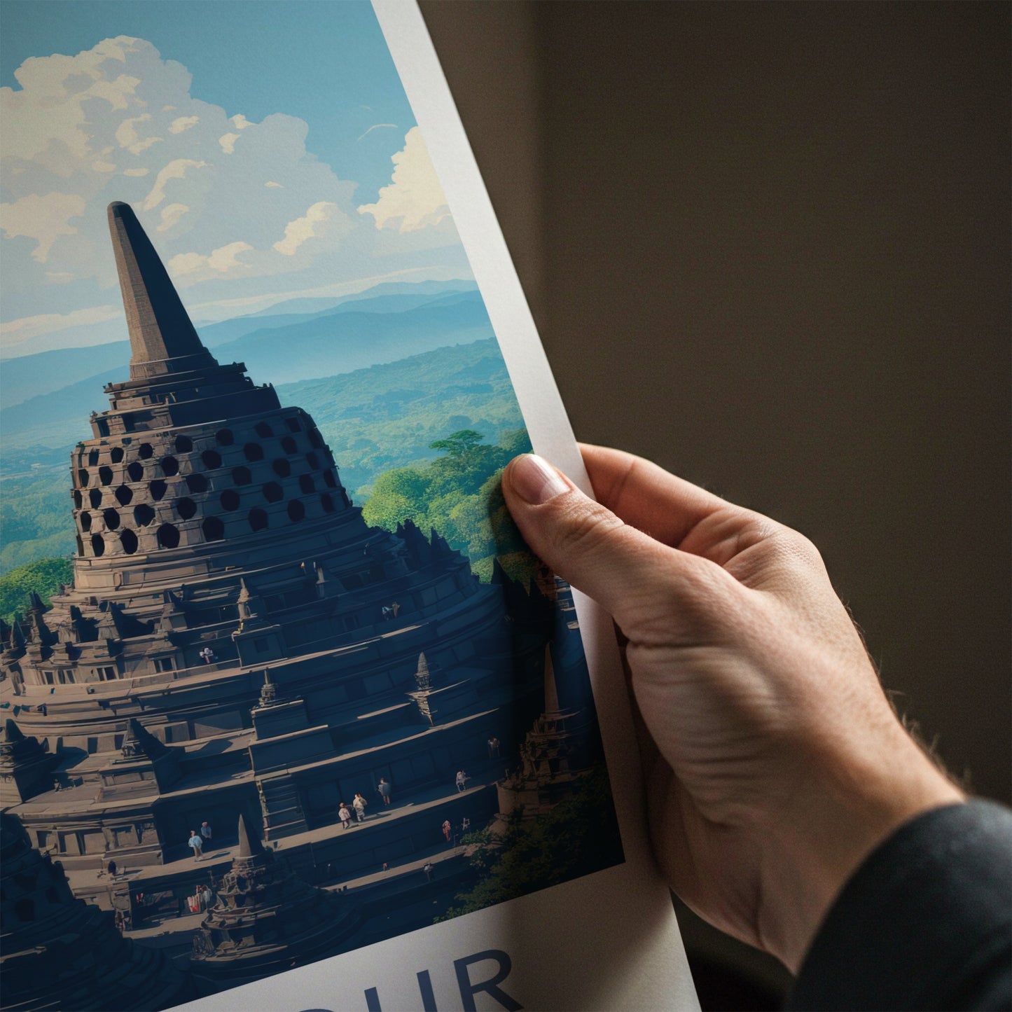Borobudur Poster - Indonesia Travel Art - Buddhist Temple Complex Home Decor