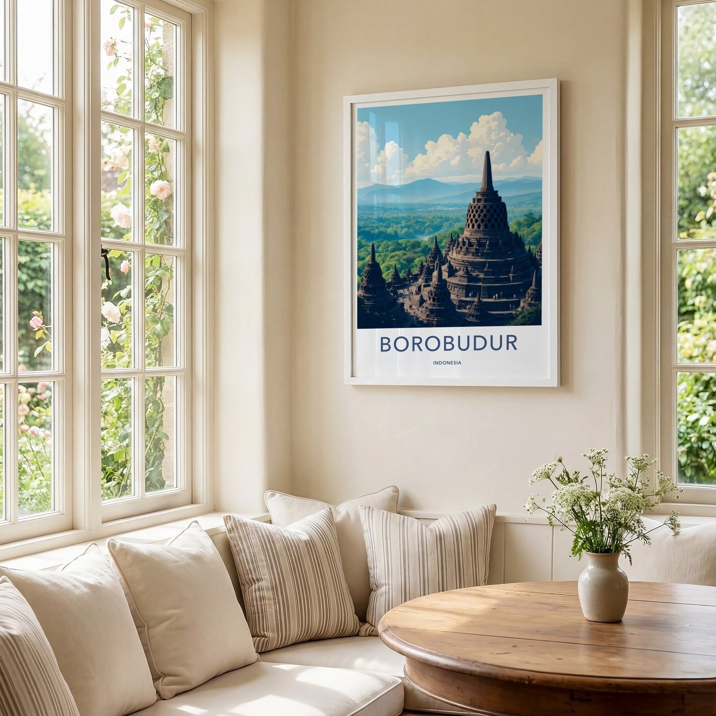 Borobudur Poster - Indonesia Travel Art - Buddhist Temple Complex Home Decor