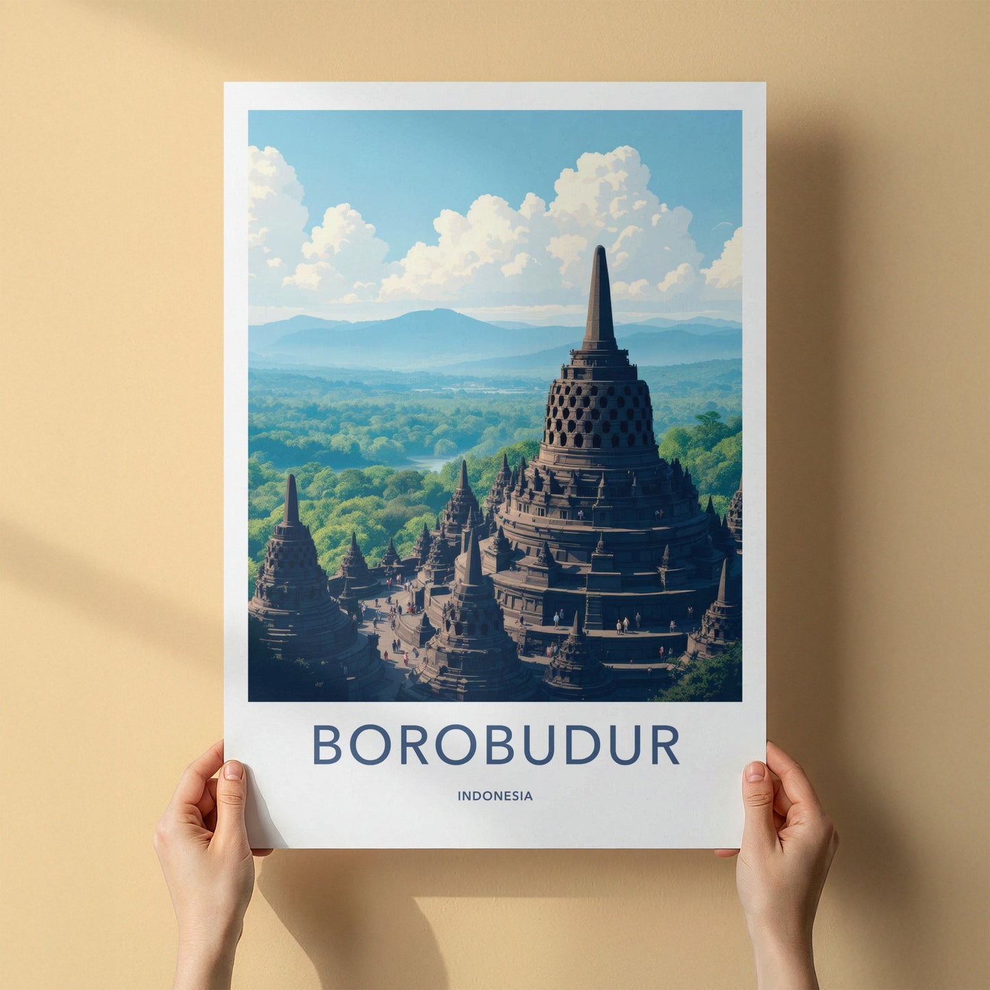 Borobudur Poster - Indonesia Travel Art - Buddhist Temple Complex Home Decor