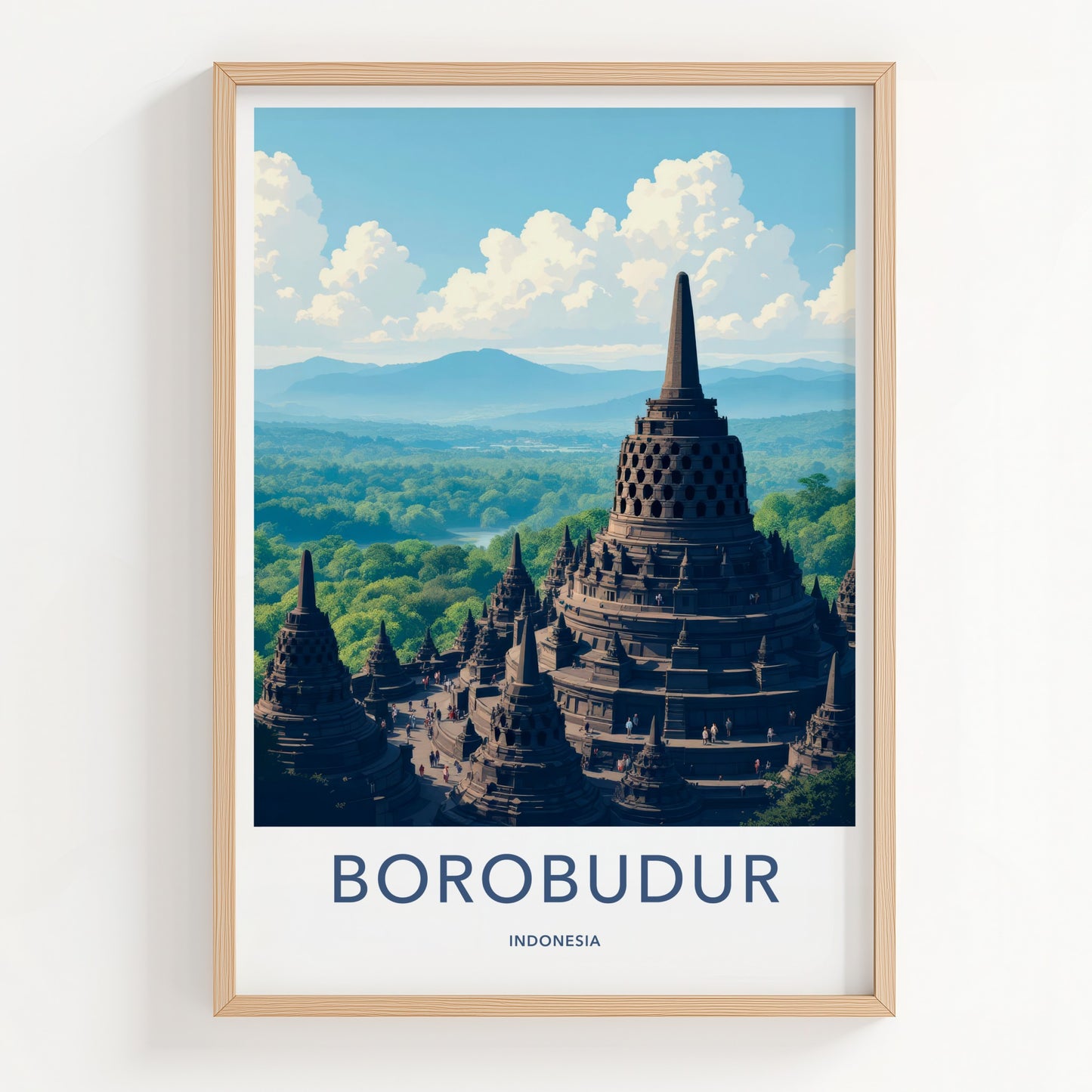 Borobudur Poster - Indonesia Travel Art - Buddhist Temple Complex Home Decor